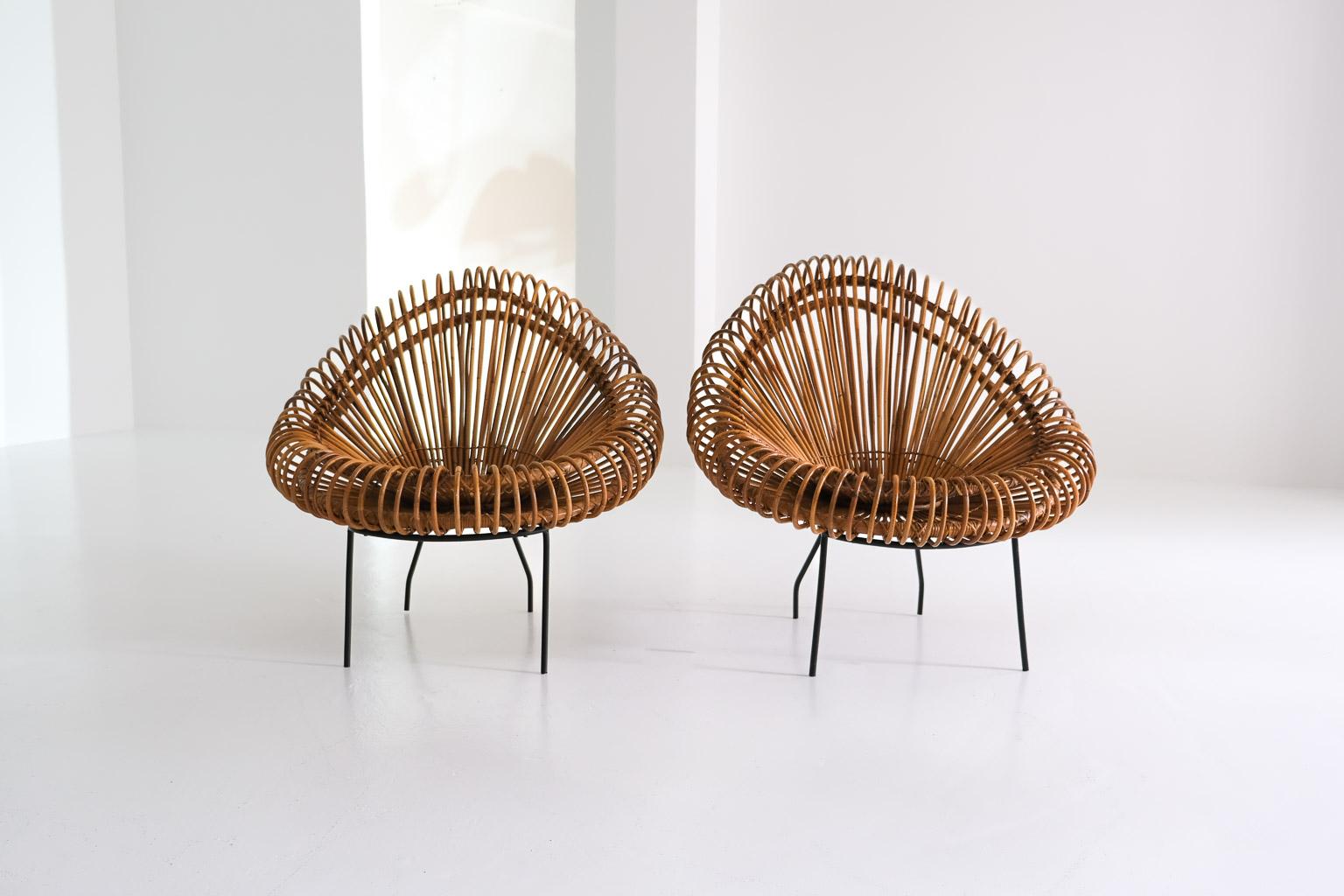 French 2 Basketware Lounge Chairs by Janine Abraham & Dirk Jan Rol for Edition Rougier For Sale