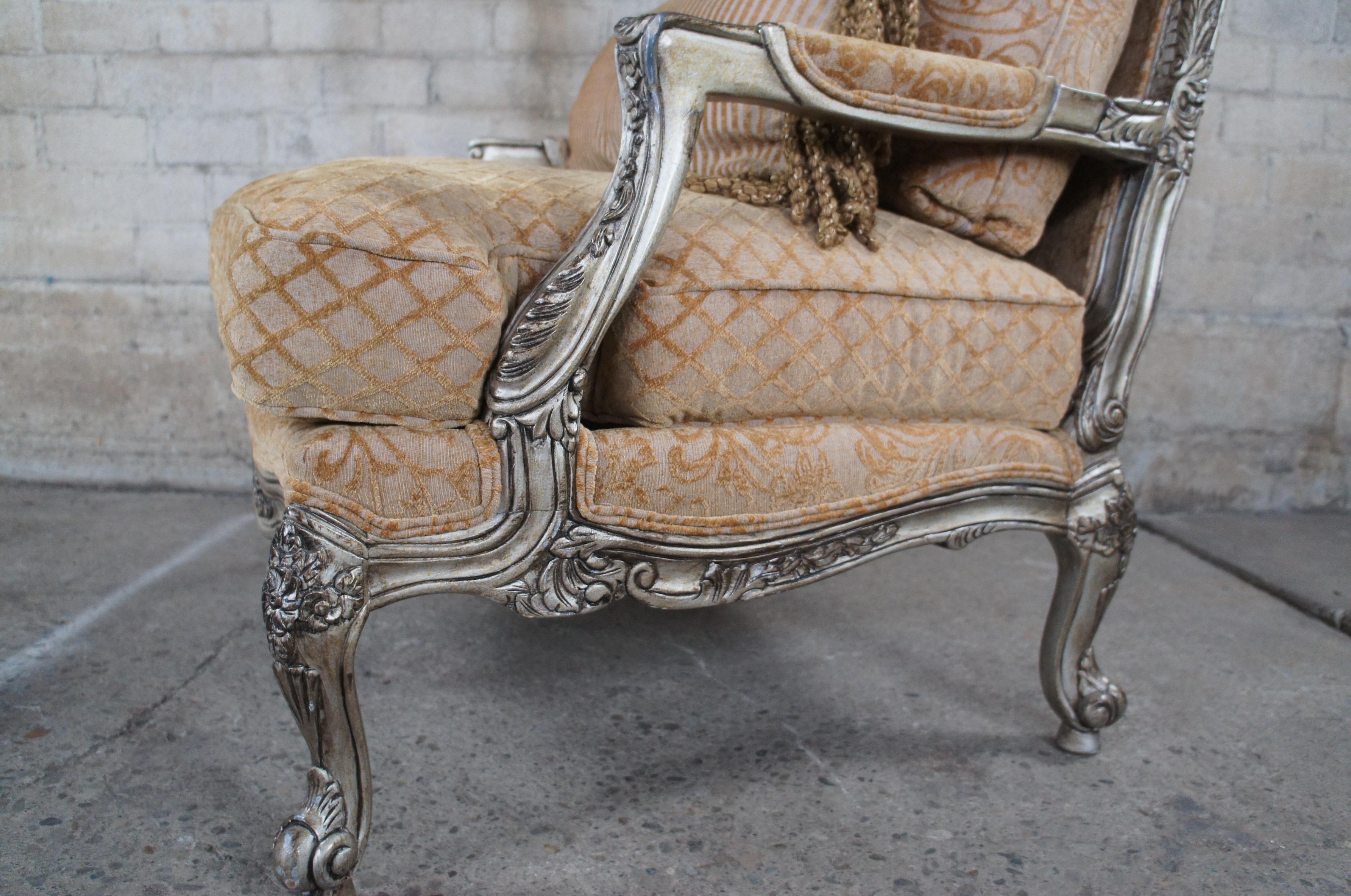 2 Bassett Furniture French Louis XV Style Bergere Club Arm Chairs & Ottoman Pair 5