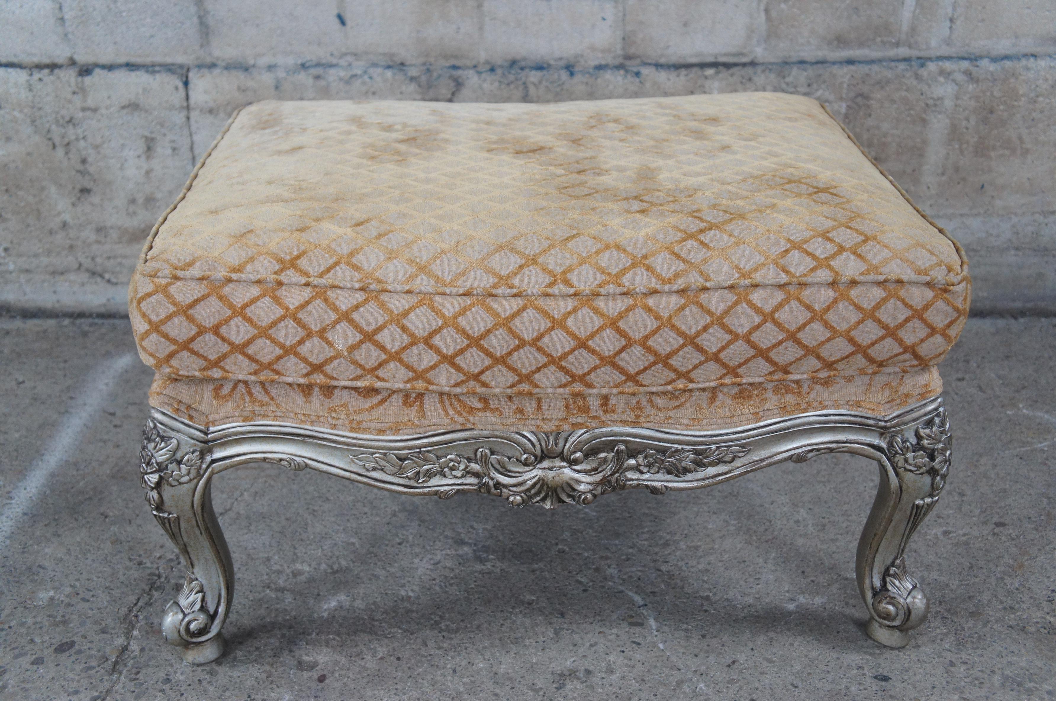 2 Bassett Furniture French Louis XV Style Bergere Club Arm Chairs & Ottoman Pair 7