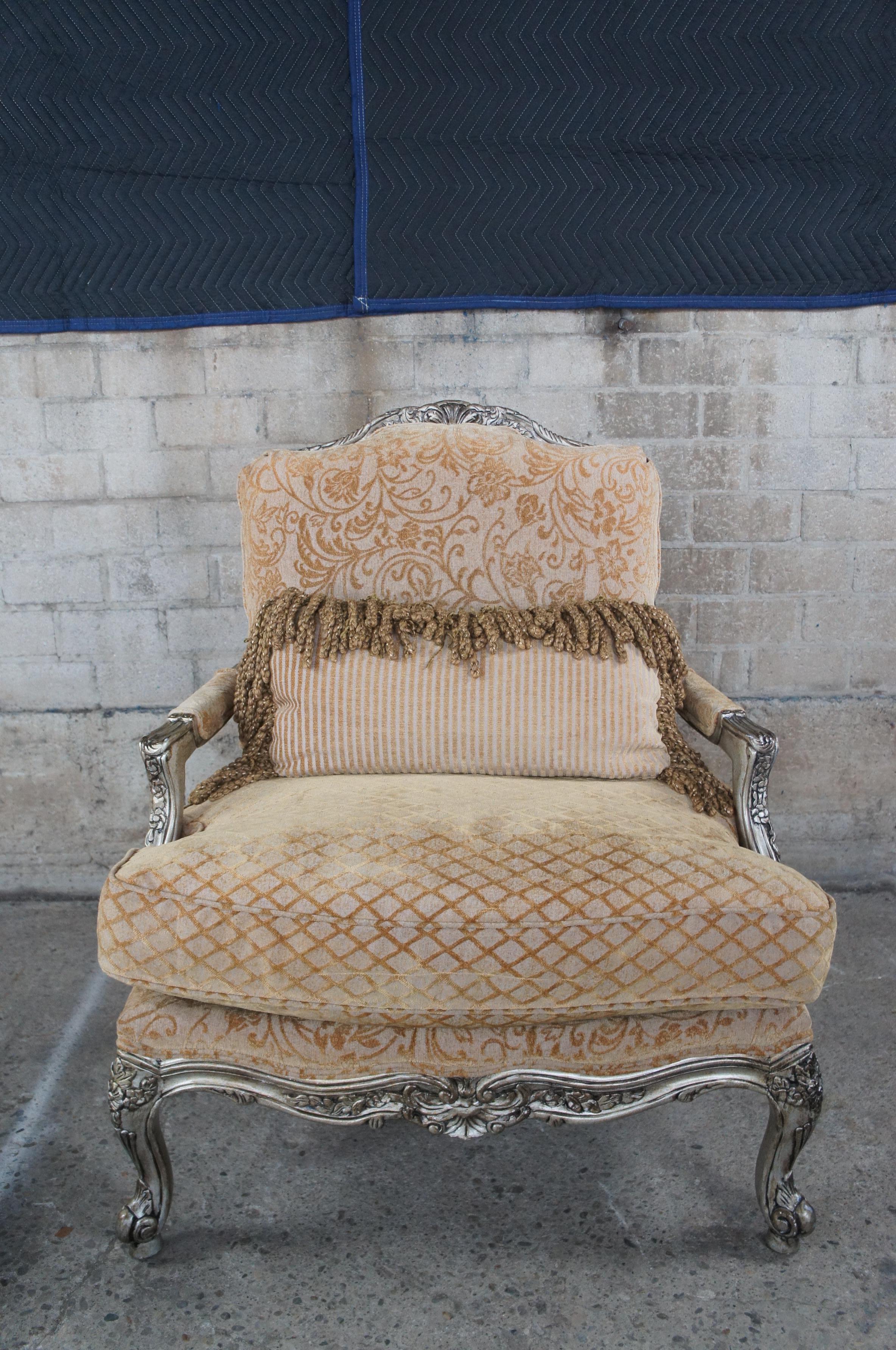 20th Century 2 Bassett Furniture French Louis XV Style Bergere Club Arm Chairs & Ottoman Pair