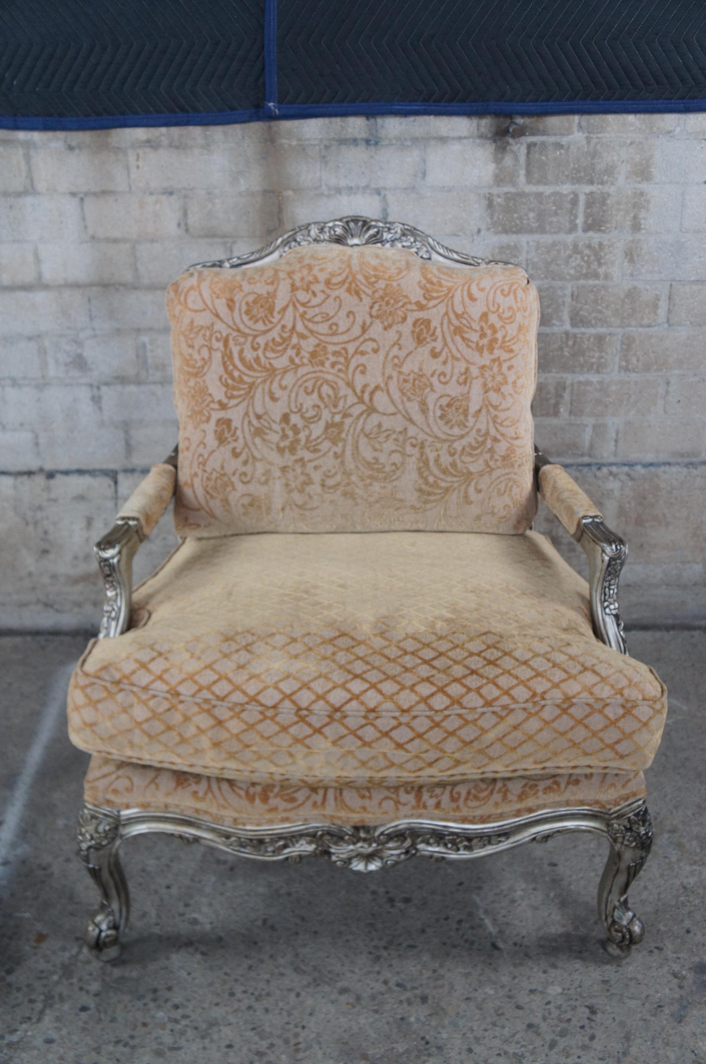 Upholstery 2 Bassett Furniture French Louis XV Style Bergere Club Arm Chairs & Ottoman Pair