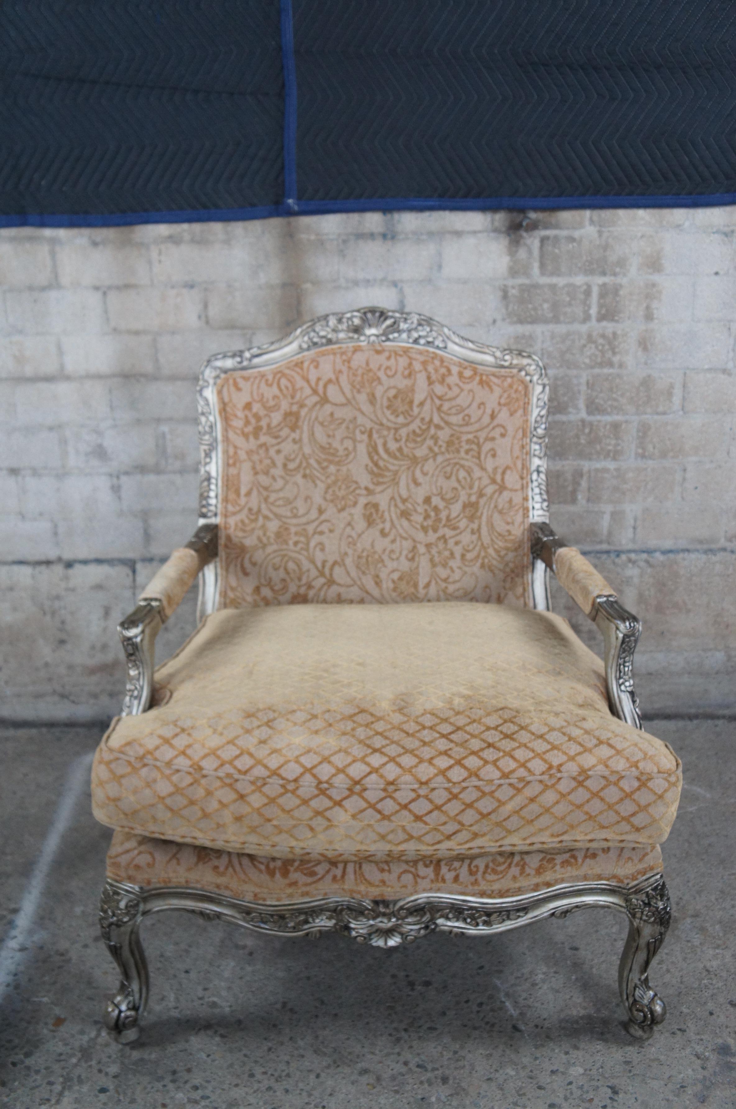 2 Bassett Furniture French Louis XV Style Bergere Club Arm Chairs & Ottoman Pair 1