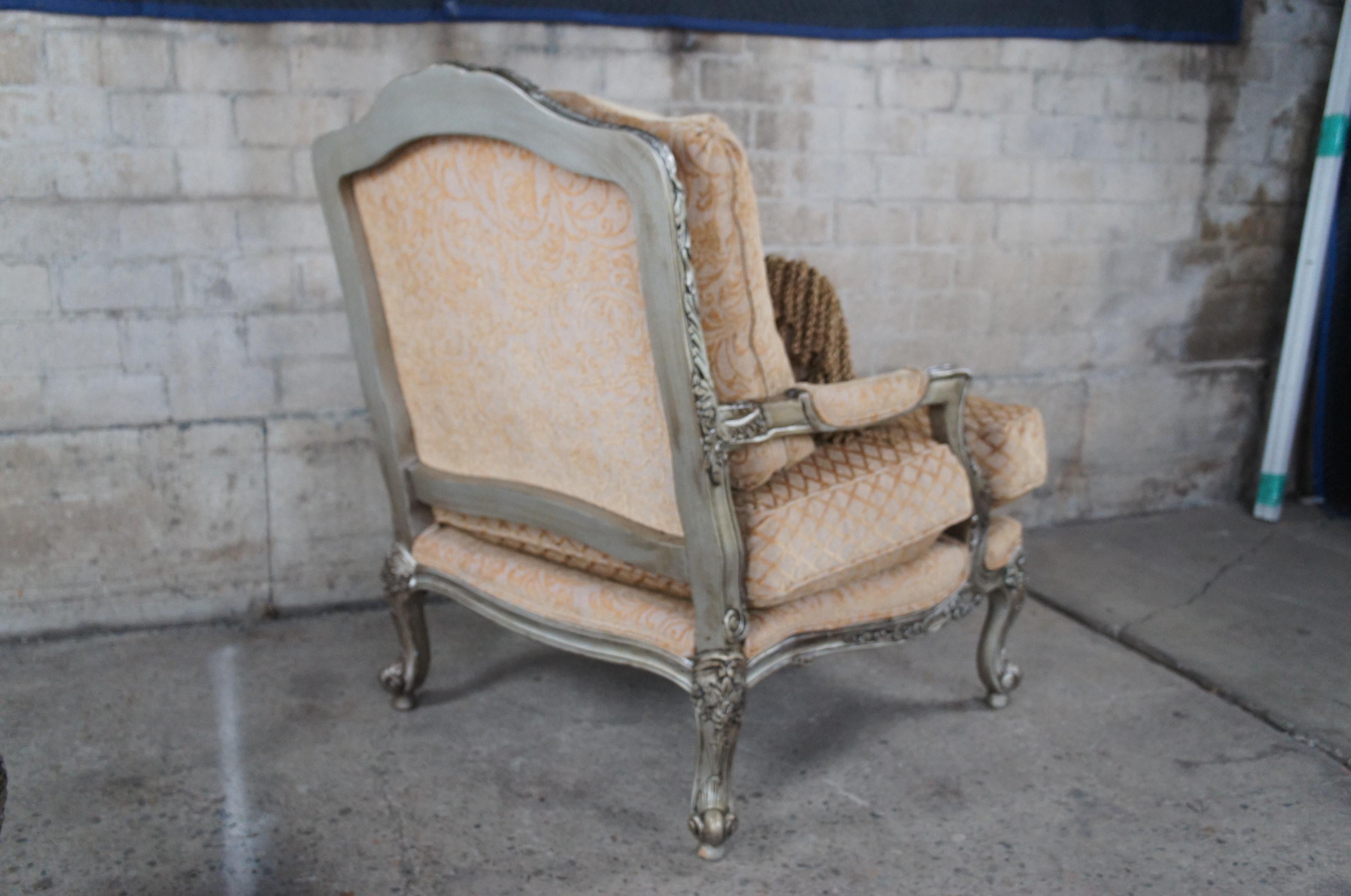 2 Bassett Furniture French Louis XV Style Bergere Club Arm Chairs & Ottoman Pair 3