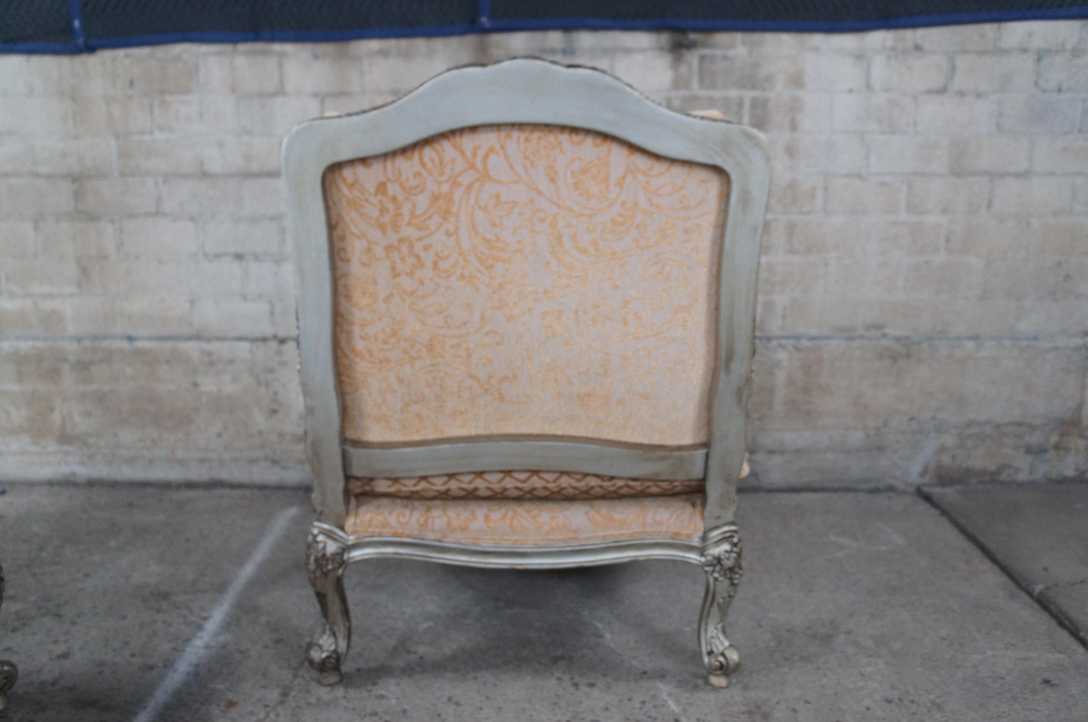 2 Bassett Furniture French Louis XV Style Bergere Club Arm Chairs & Ottoman Pair 4