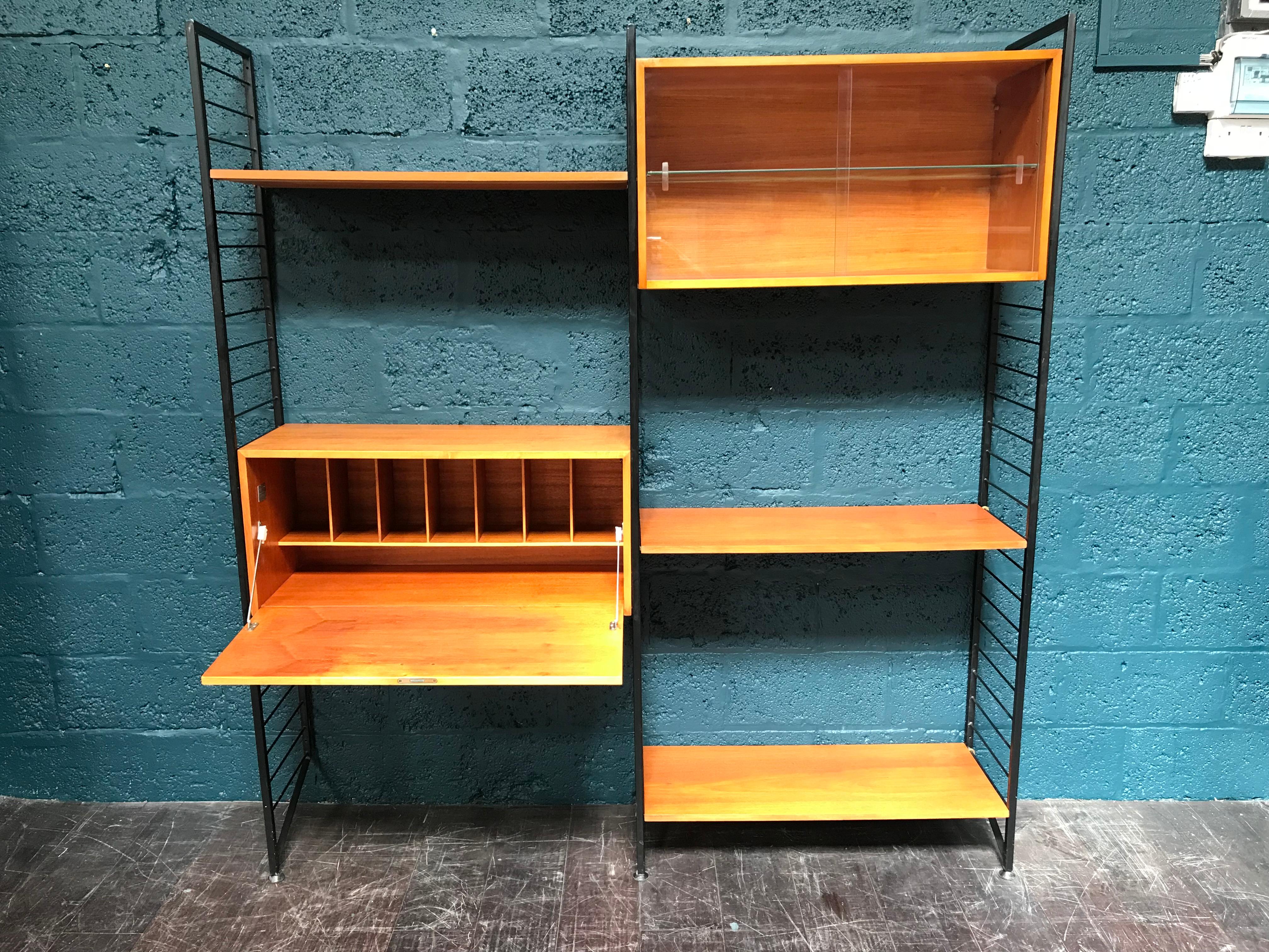 2 Bay Ladderax Teak Midcentury Shelving System with Bureau by Robert Heal For Sale 2