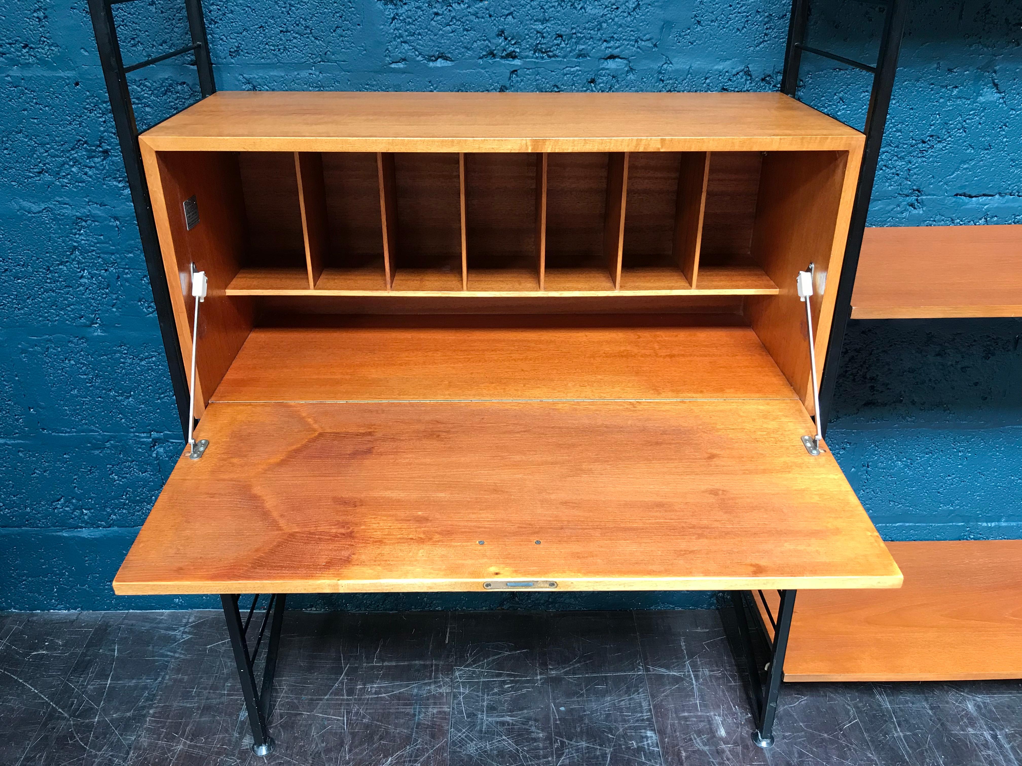 2 Bay Ladderax Teak Midcentury Shelving System with Bureau by Robert Heal For Sale 3