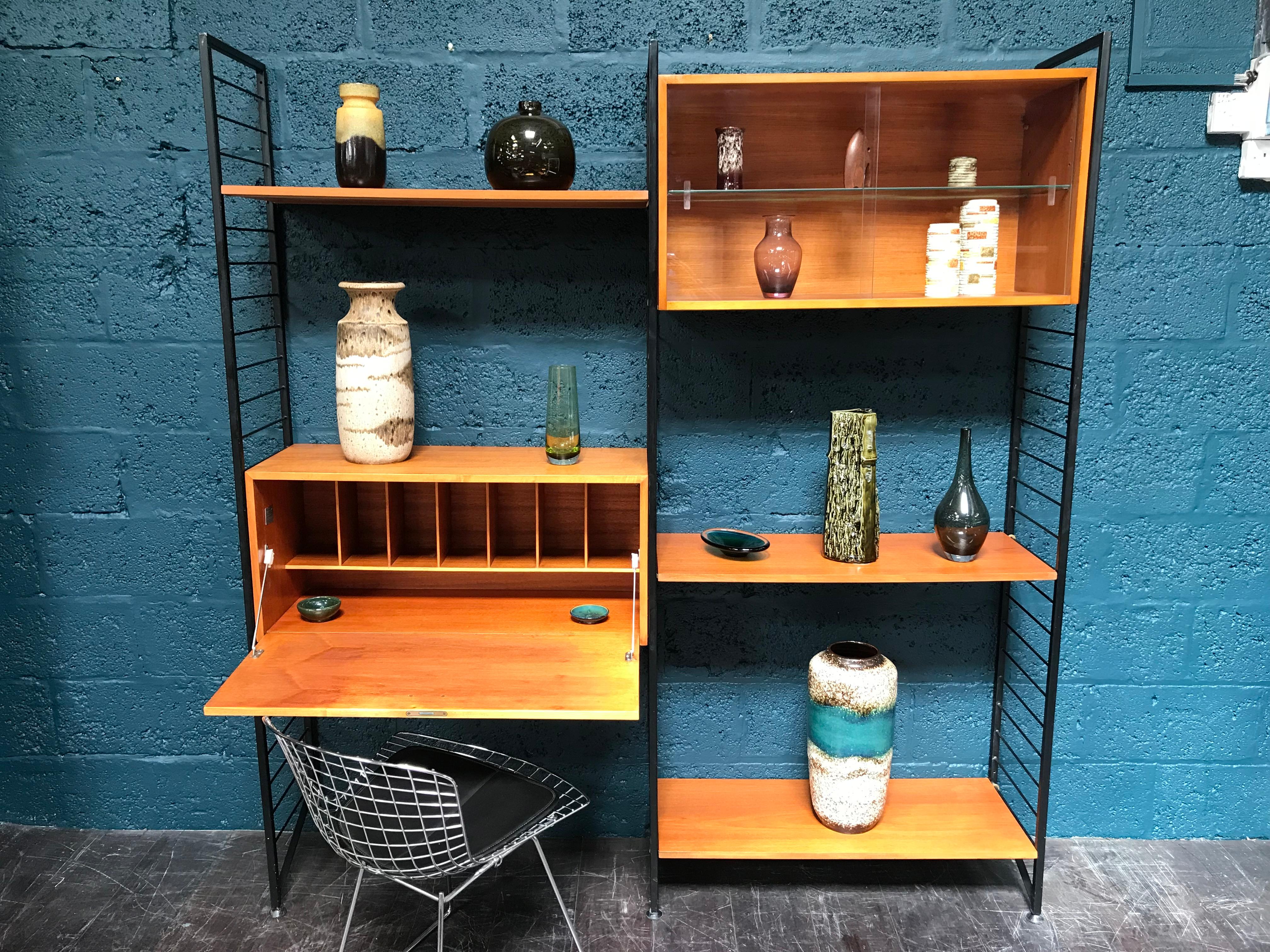2 Bay Ladderax Teak Midcentury Shelving System with Bureau by Robert Heal In Good Condition For Sale In Glasgow, GB