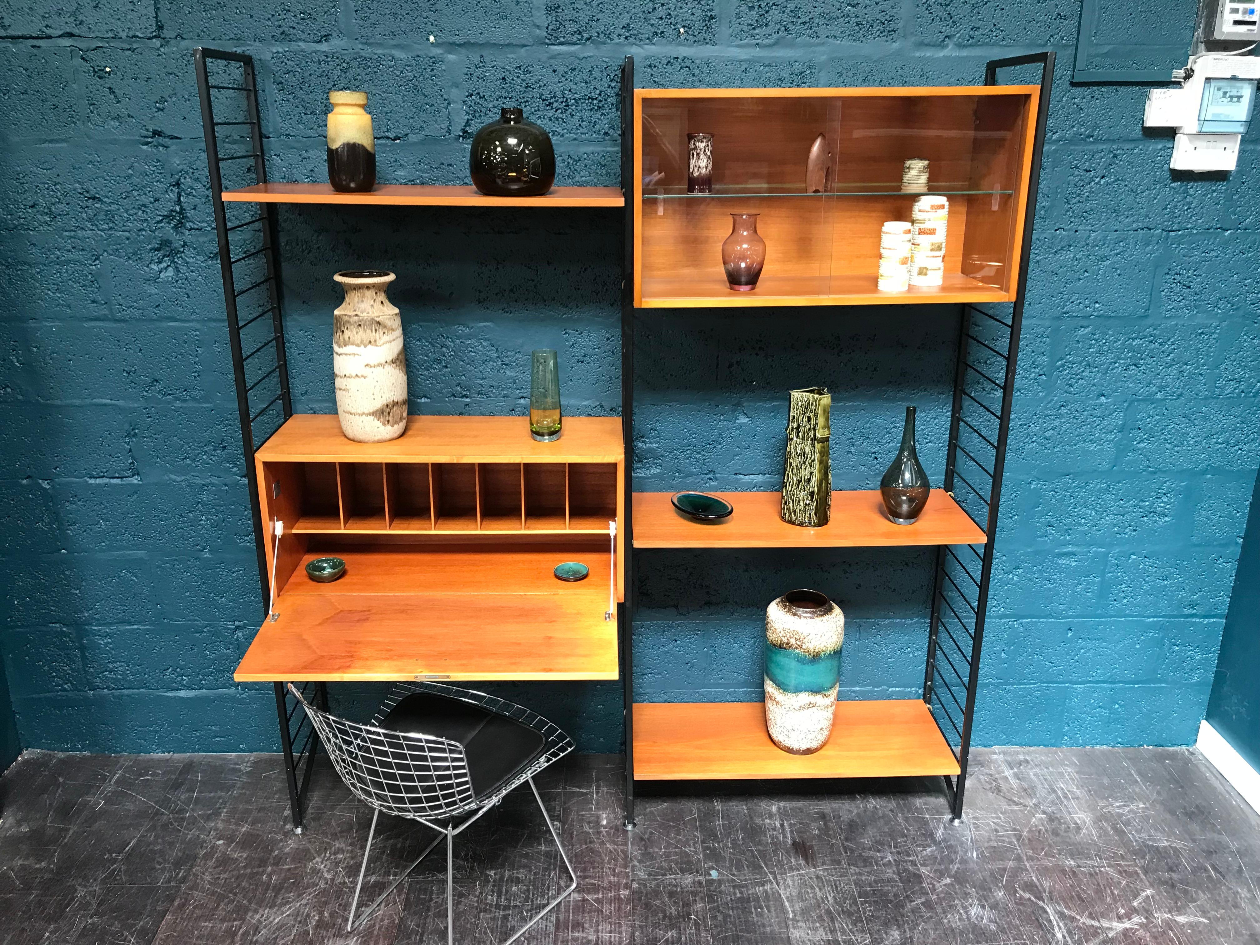 20th Century 2 Bay Ladderax Teak Midcentury Shelving System with Bureau by Robert Heal For Sale