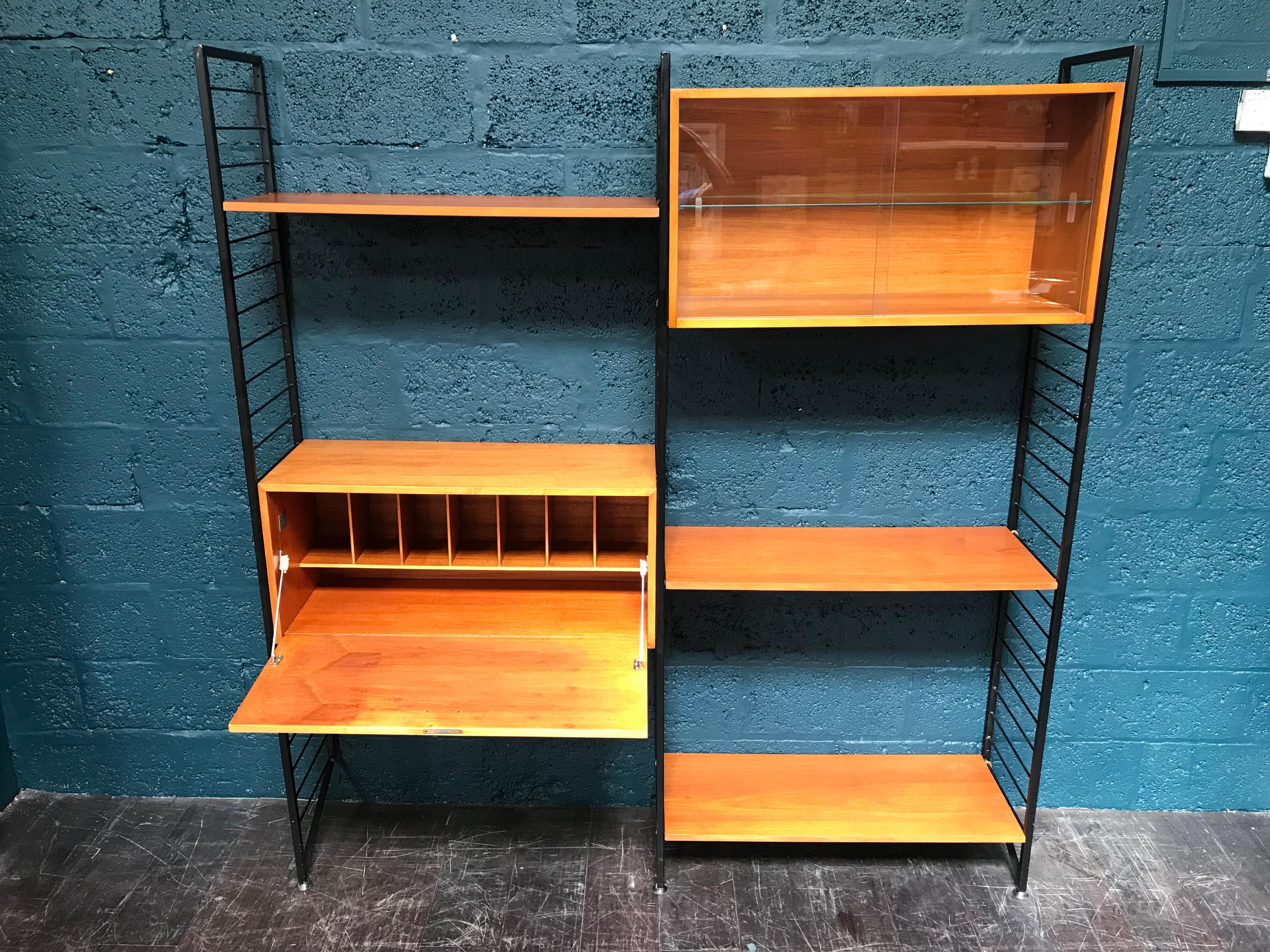 2 Bay Ladderax Teak Midcentury Shelving System with Bureau by Robert Heal For Sale 1