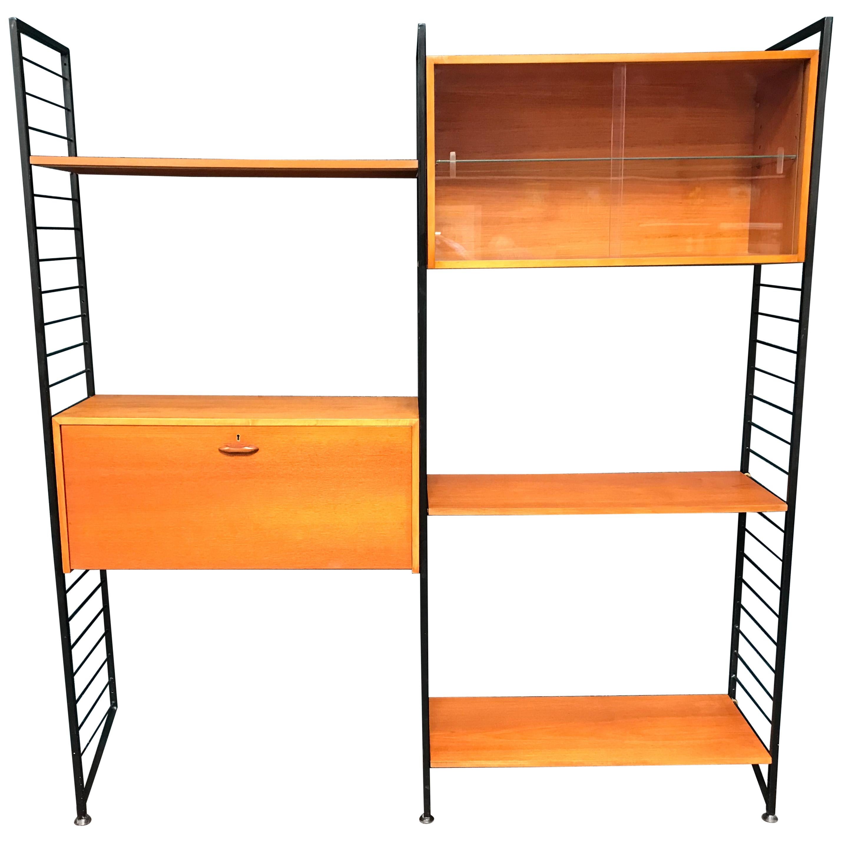 2 Bay Ladderax Teak Midcentury Shelving System with Bureau by Robert Heal For Sale