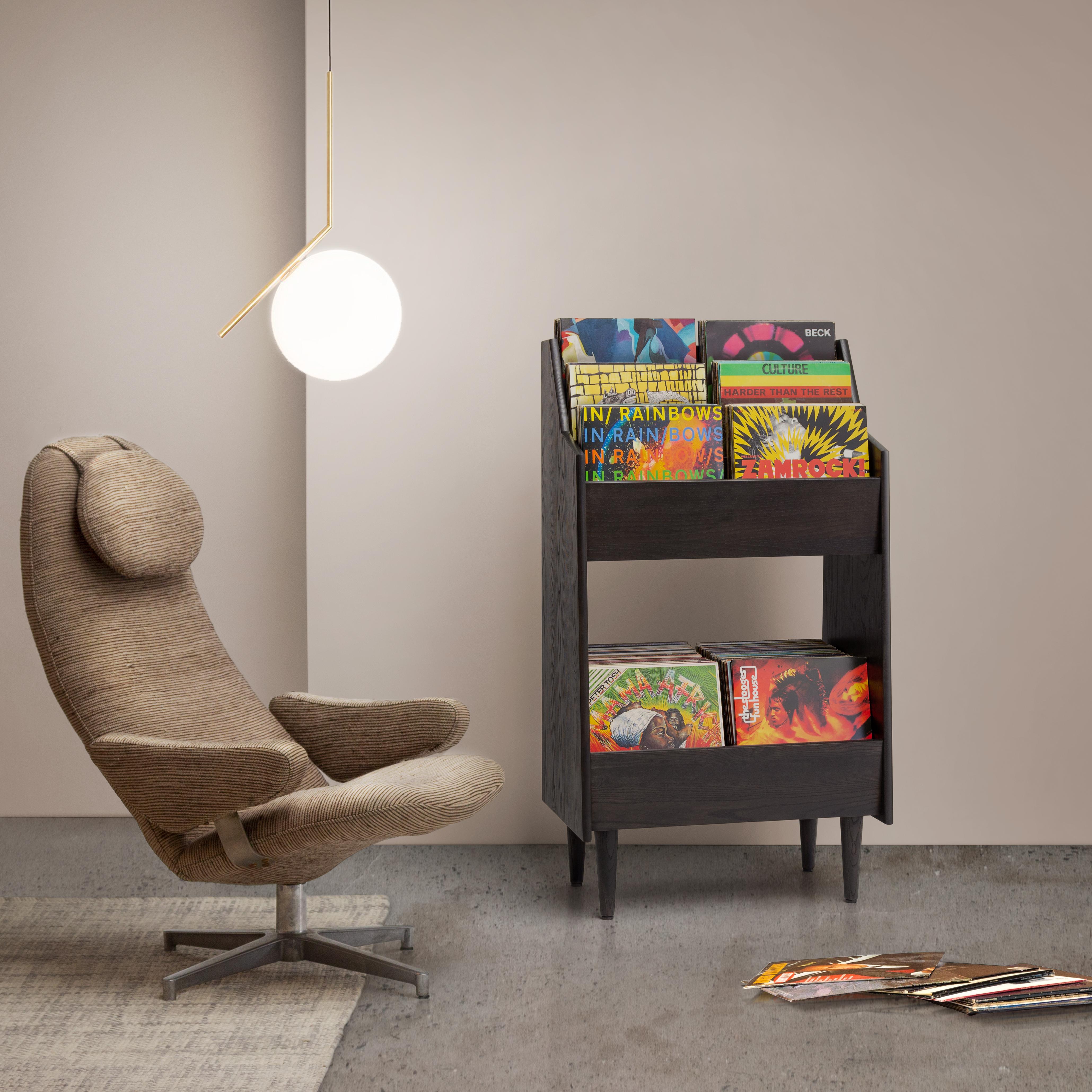 Hand-Crafted 2 Bay Luxe Record Stand in Natural Walnut For Sale