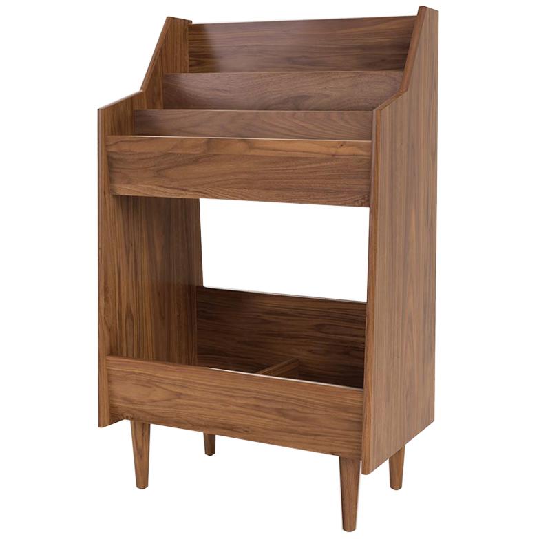 2 Bay Luxe Record Stand in Natural Walnut For Sale