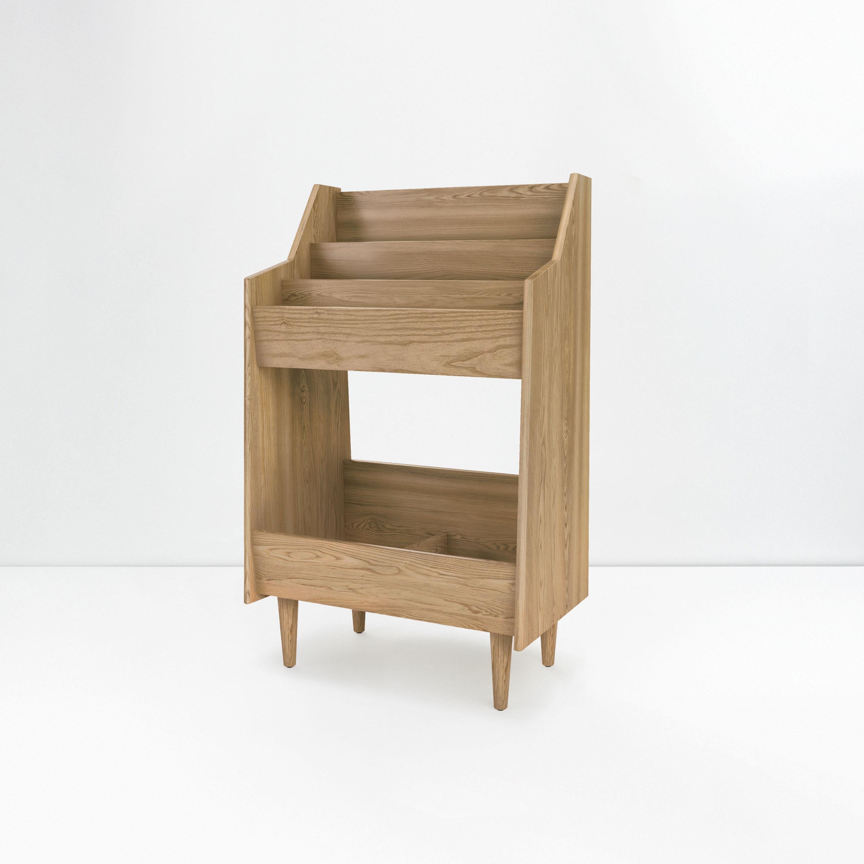 Contemporary 2 Bay Luxe Record Stand in Solid Ash Wood For Sale