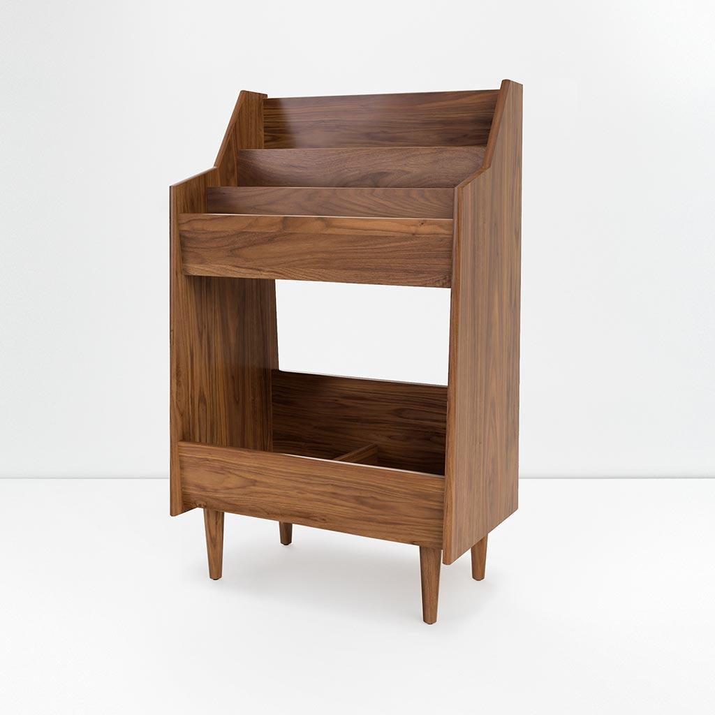 Walnut 2 Bay Luxe Record Stand in Solid Ash Wood For Sale