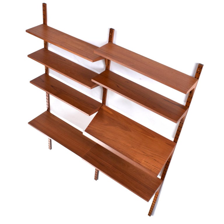 Mid-20th Century 2-Bay Poul Cadovius Danish Teak Cado Wall Mount Shelving System For Sale