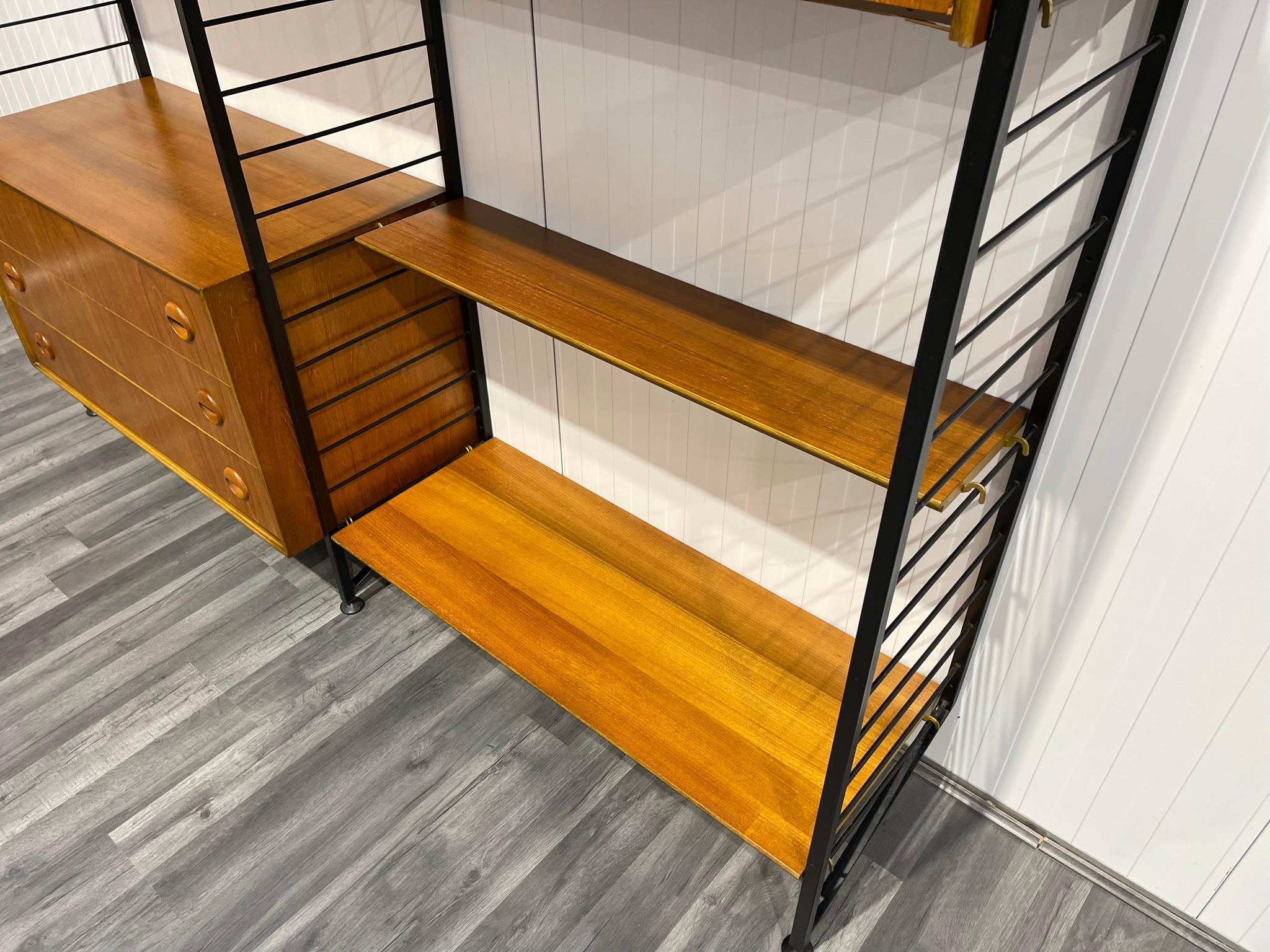 2 Bay Staples Ladderax Mid Century Teak Shelving System with Record Cabinet 3