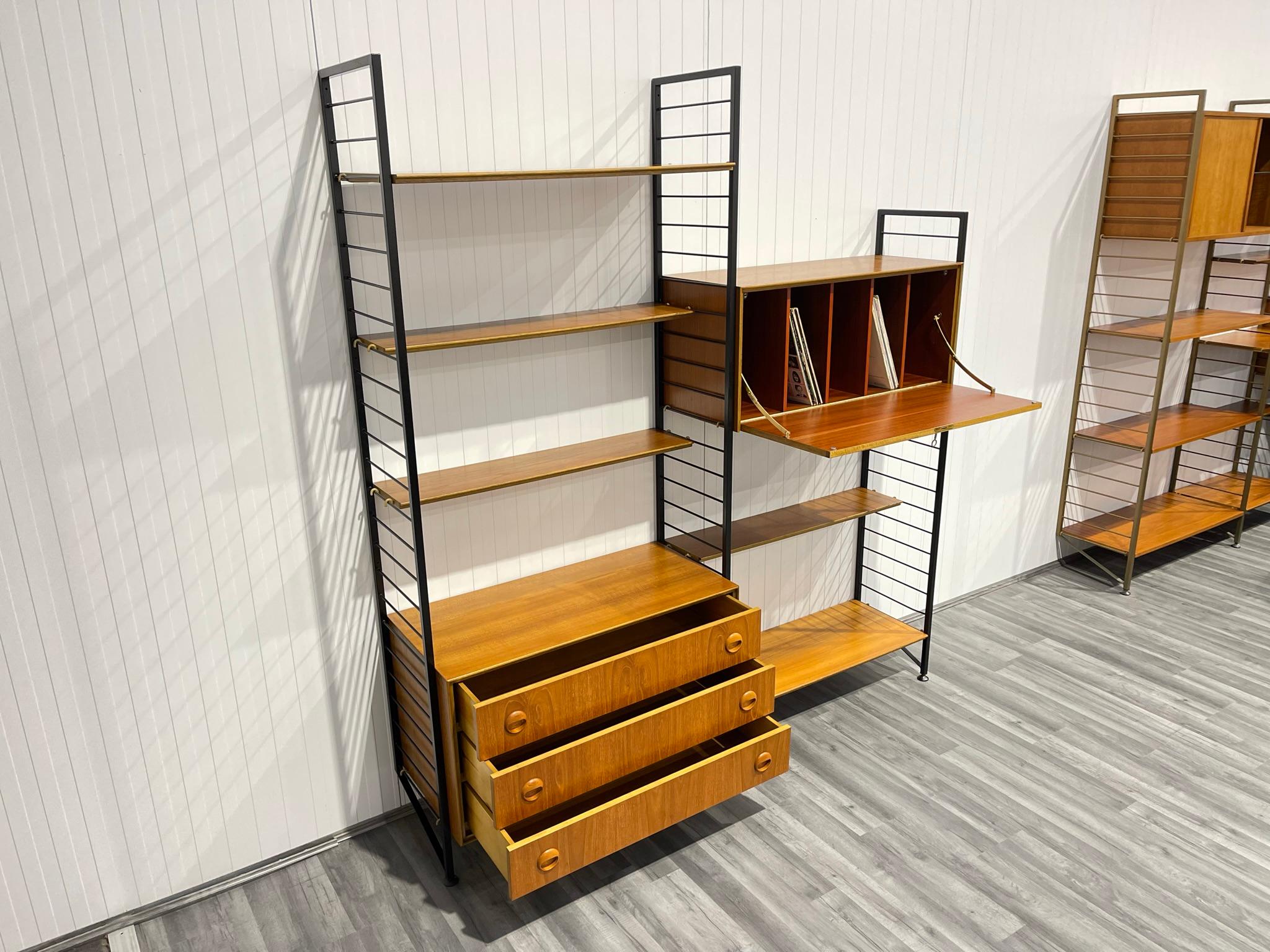 2 Bay Staples Ladderax Mid Century Teak Shelving System with Record Cabinet 4