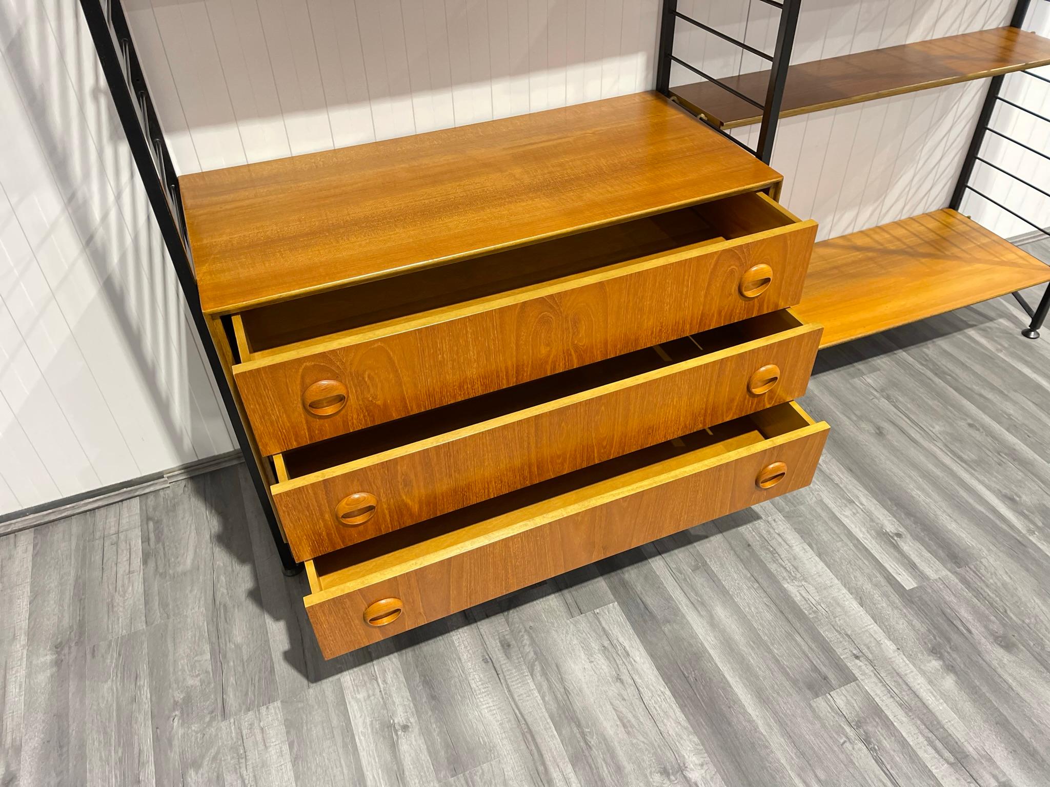2 Bay Staples Ladderax Mid Century Teak Shelving System with Record Cabinet 7