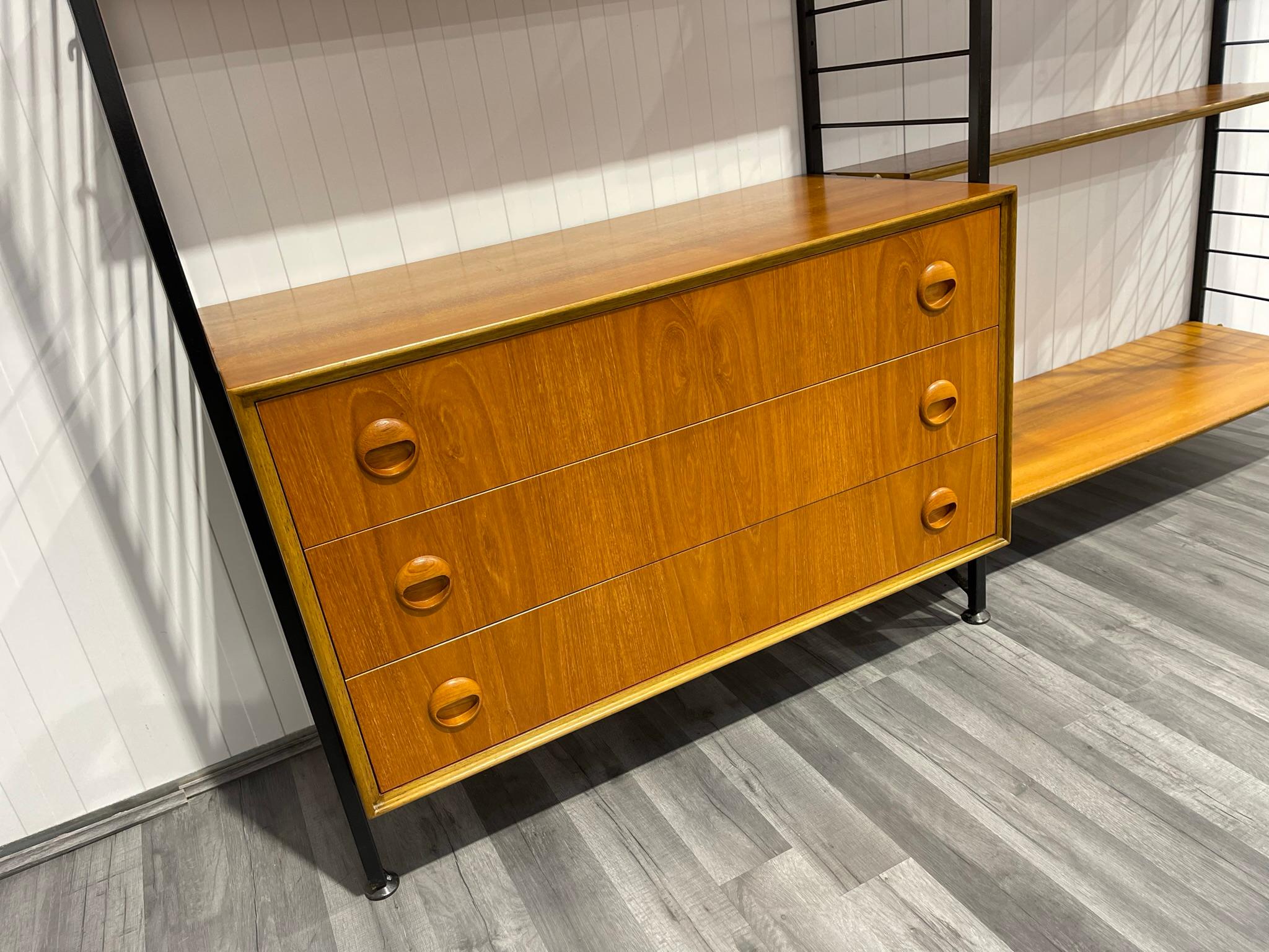 2 Bay Staples Ladderax Mid Century Teak Shelving System with Record Cabinet 8