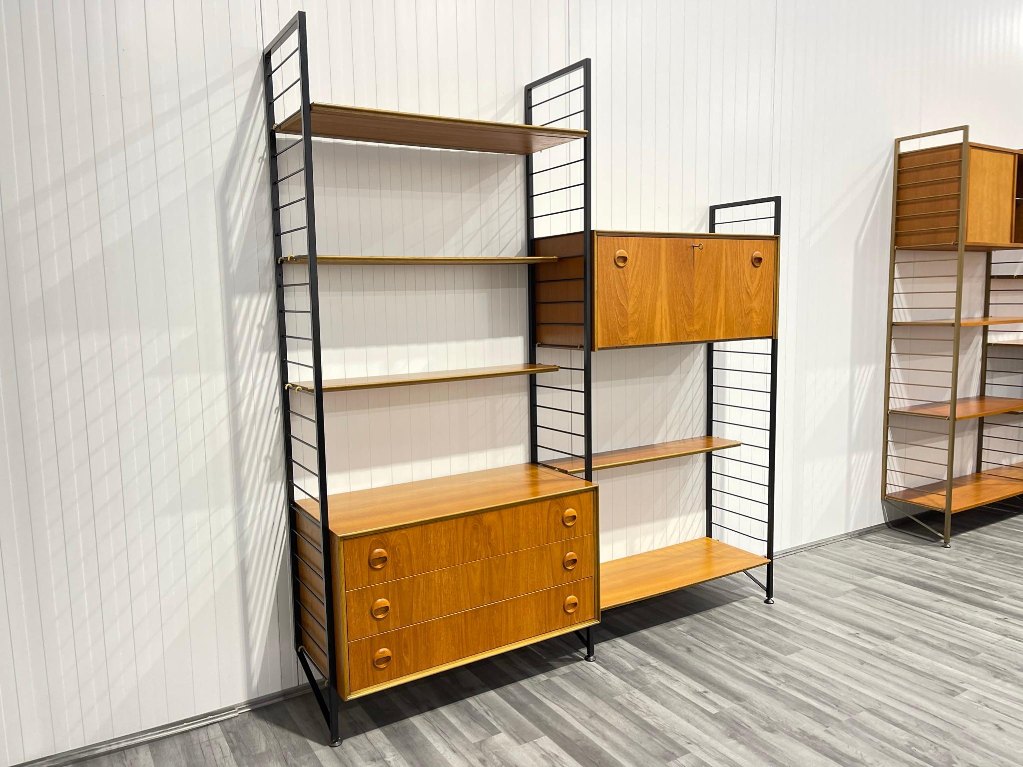 20th Century 2 Bay Staples Ladderax Mid Century Teak Shelving System with Record Cabinet