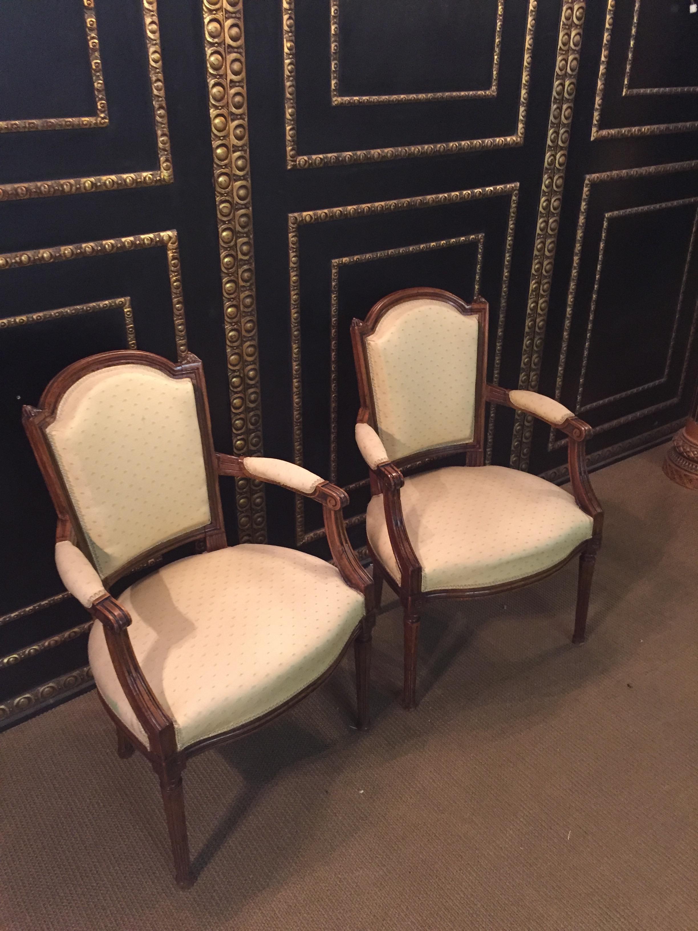 French 2 Beautiful Armchairs in Louis Seize Style Walnut Louis XVI