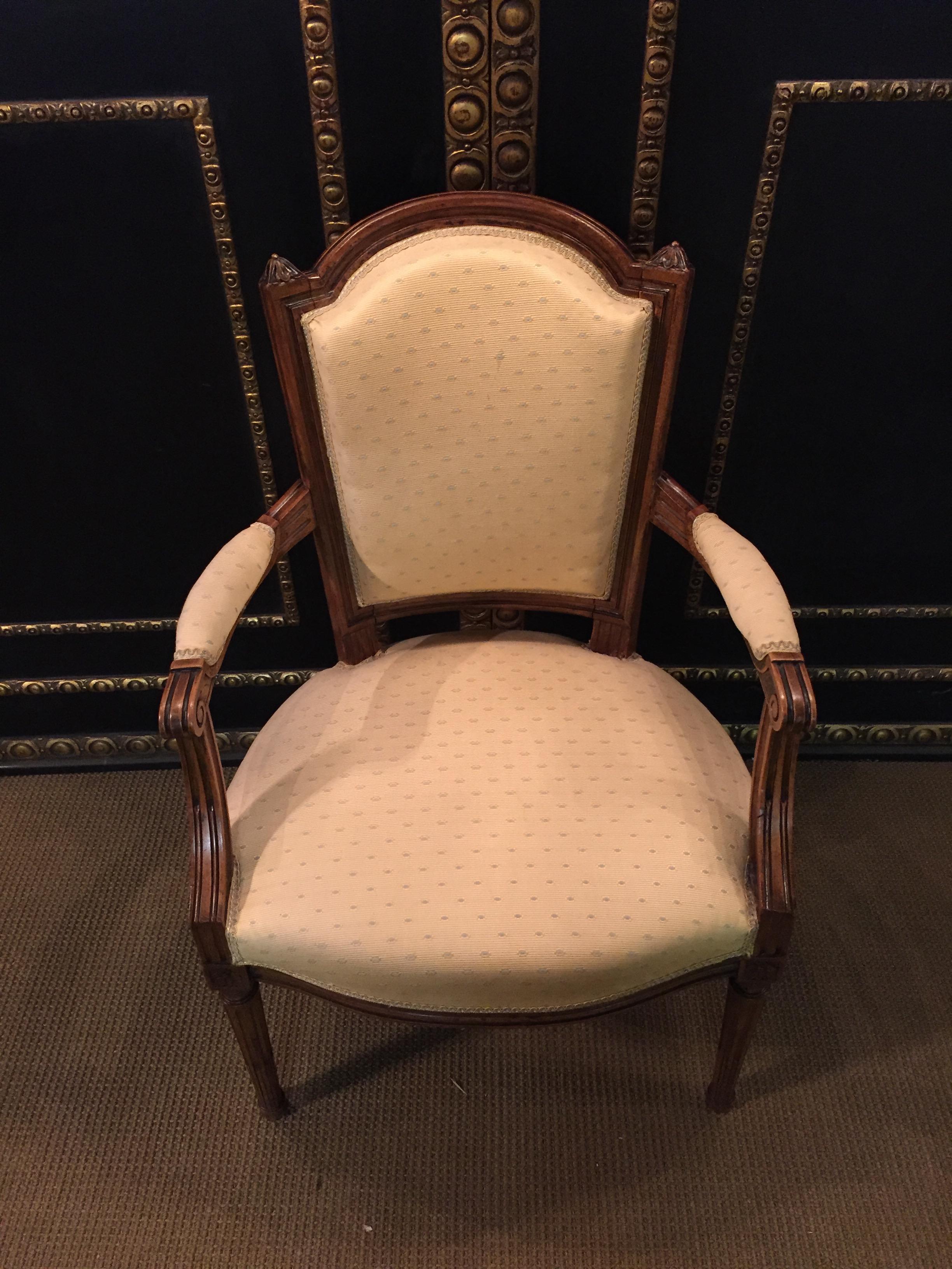 Hand-Carved 2 Beautiful Armchairs in Louis Seize Style Walnut Louis XVI