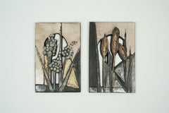 2 beautiful vintage 1970s WALL TILES by ruscha-keramik floral design