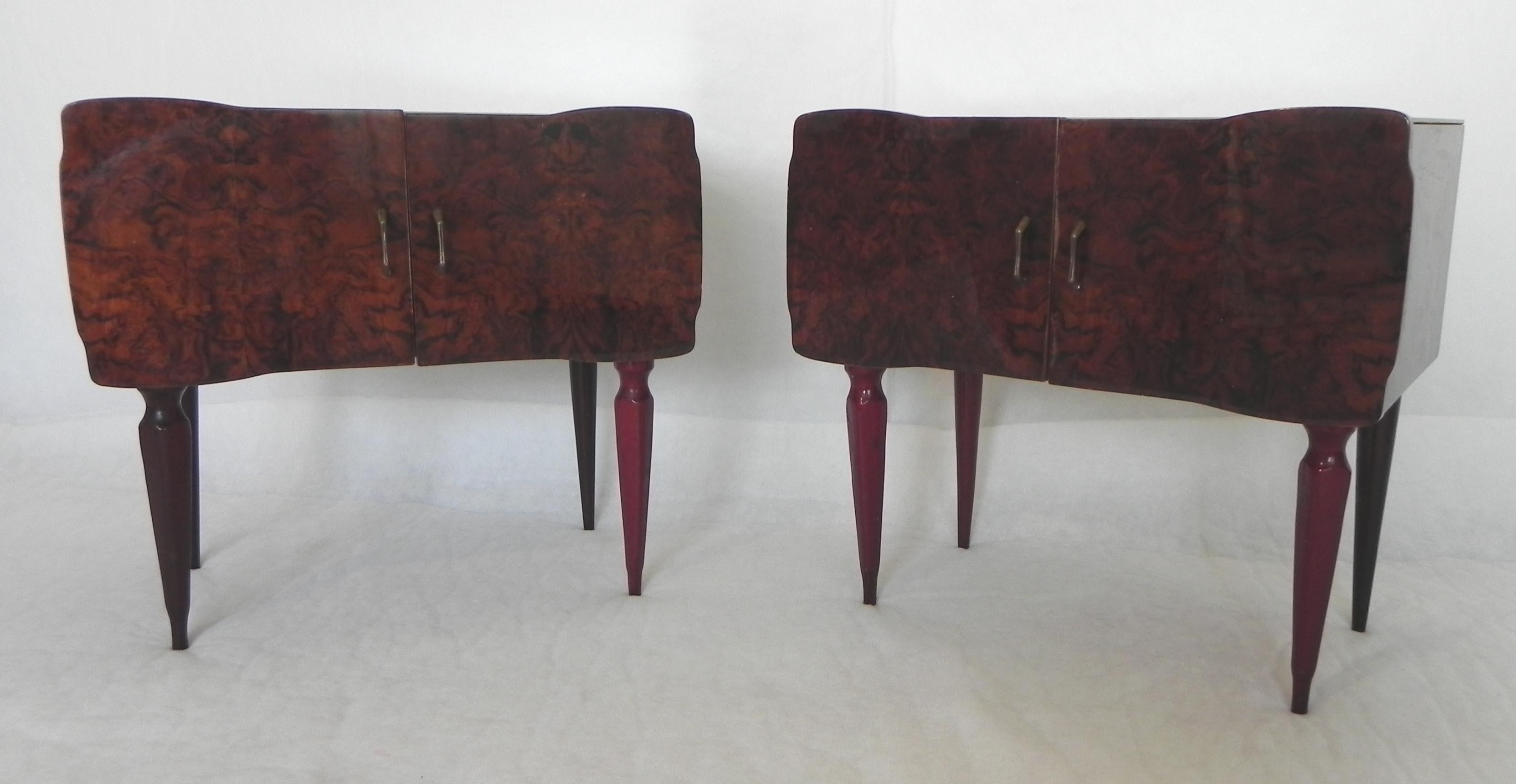 Mid-20th Century 2 Bedside Table, in Radica Di Mogano, Anni 50 For Sale