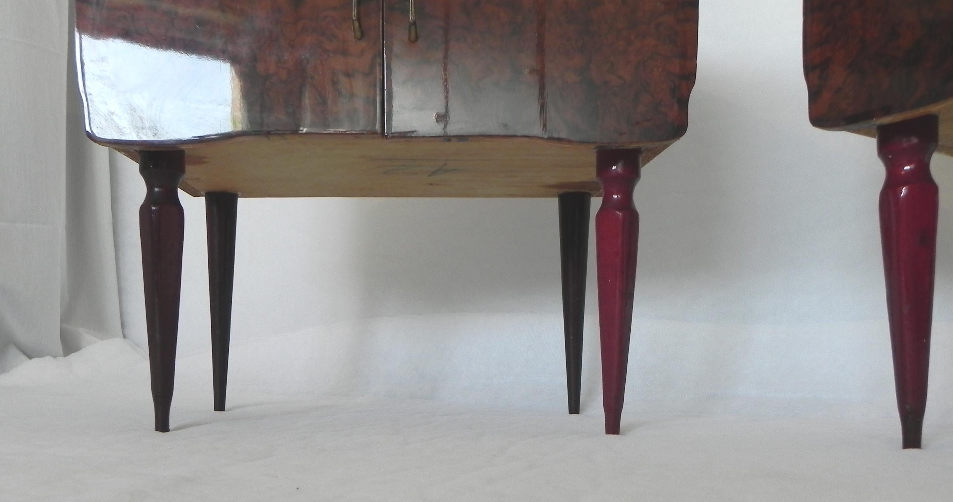 Wood 2 Bedside Table, in Radica Di Mogano, Anni 50 For Sale