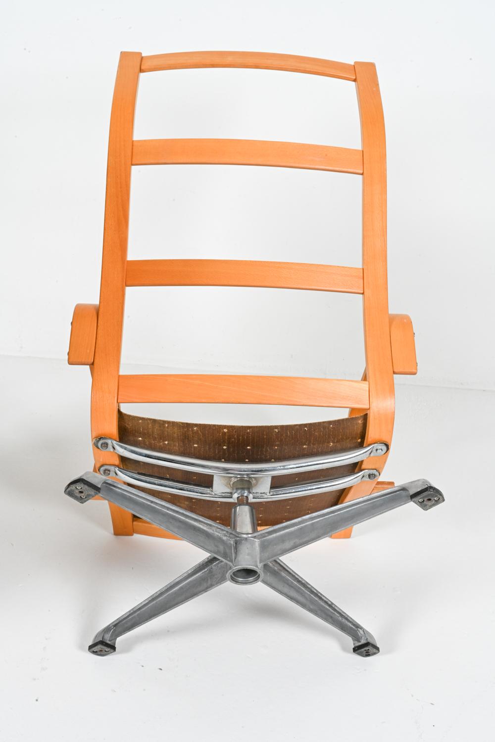 (2) Easy Swivel Chairs aus Buche und Stoff von Yngvar Sandstrom Stühle, ca. 1970er Jahre im Angebot 10