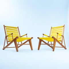 2 sillones de jardín "spaghetti" amarillos de madera de haya, años 60