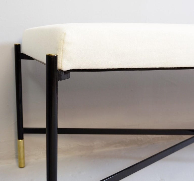 2 Benches 125cm New Cream White Fabric With Black Metal Legs
