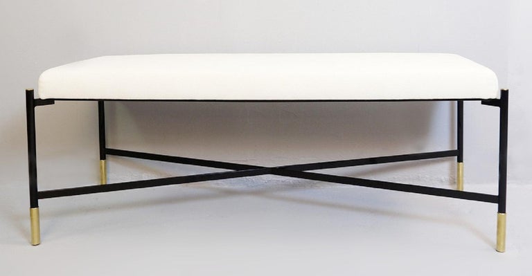 2 Benches 125cm New Cream White Fabric With Black Metal Legs