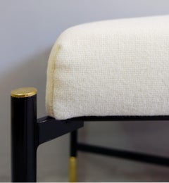 2 Benches New Cream White Fabric with Black Metal Legs, Price for One