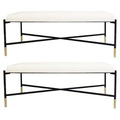 2 Benches New Cream White Fabric with Black Metal Legs, Price for One