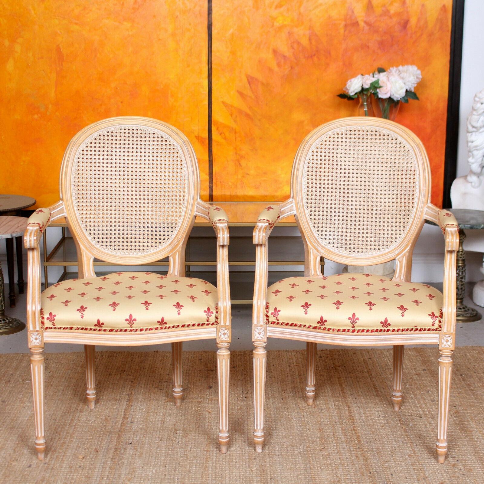 2 Bergère Chairs Armchairs Carved Limed Elbow Continental Tub Chairs In Good Condition For Sale In Newcastle upon Tyne, GB