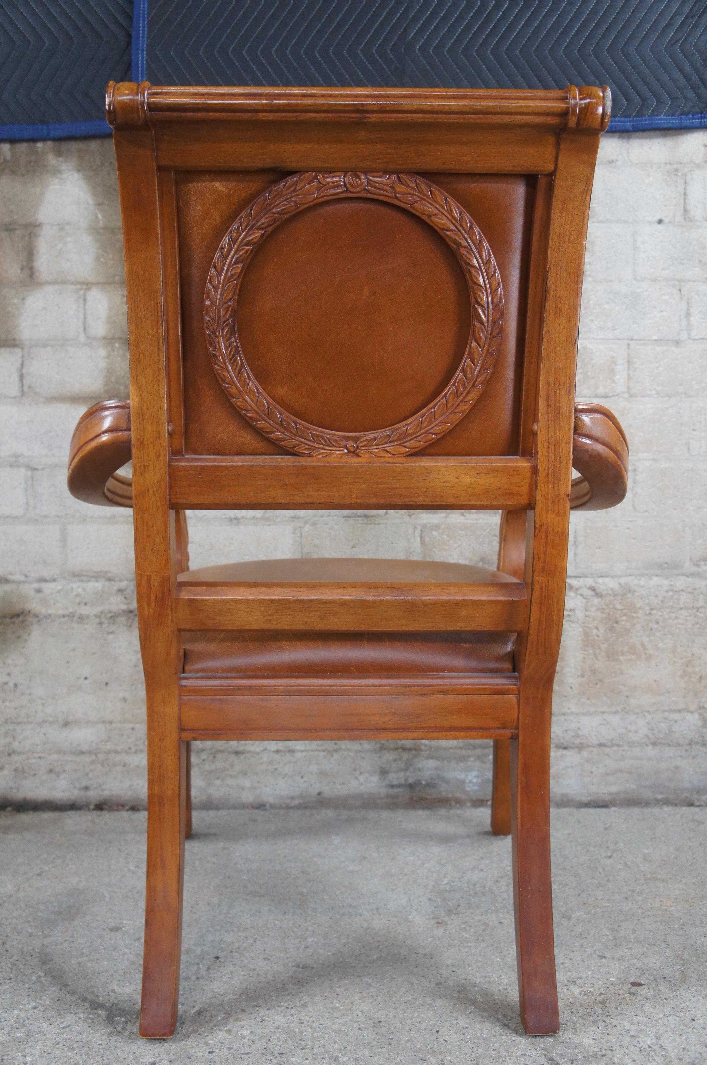 20th Century 2 Bernhardt Neoclassical Empire Revival Leather Dining Arm Accent Chairs Pair