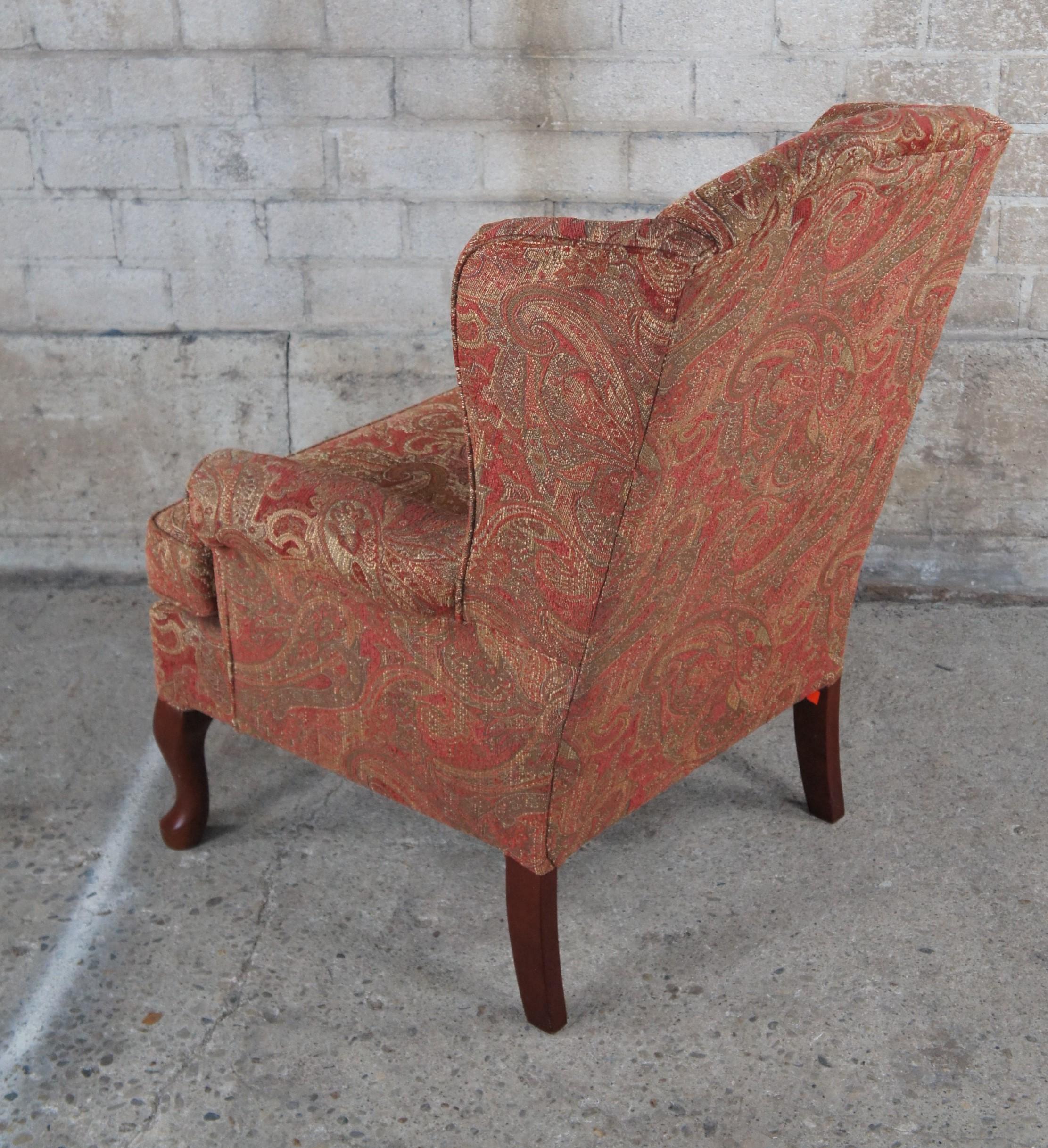 2 Best Home Furnishings Queen Anne Style Wingback Arm Chairs Paisley Fabric Pair In Good Condition In Dayton, OH