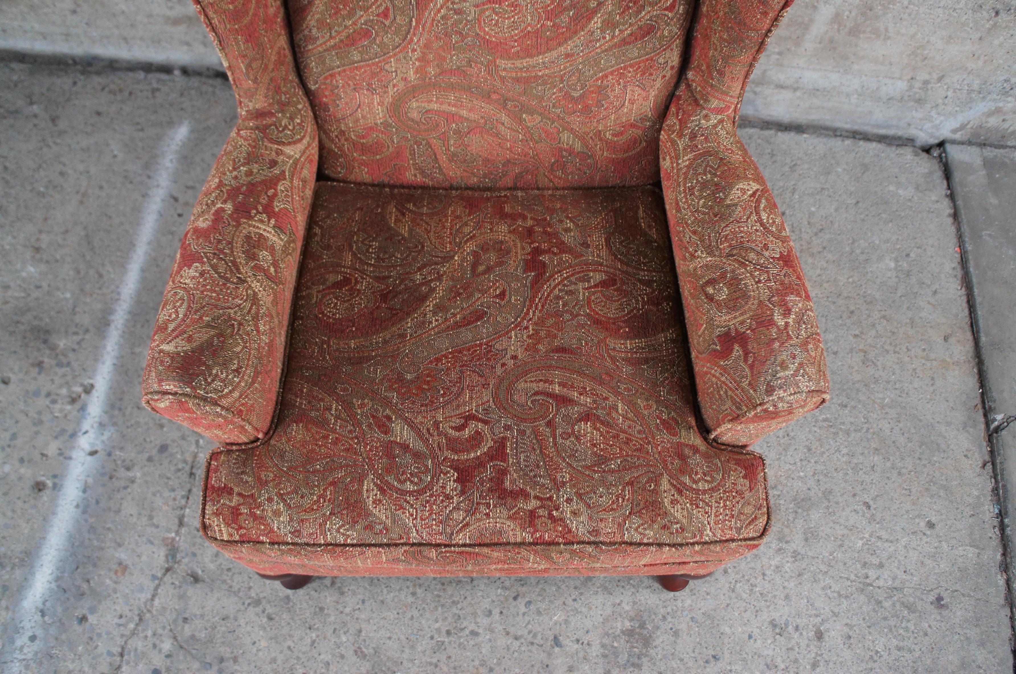 Hardwood 2 Best Home Furnishings Queen Anne Style Wingback Arm Chairs Paisley Fabric Pair