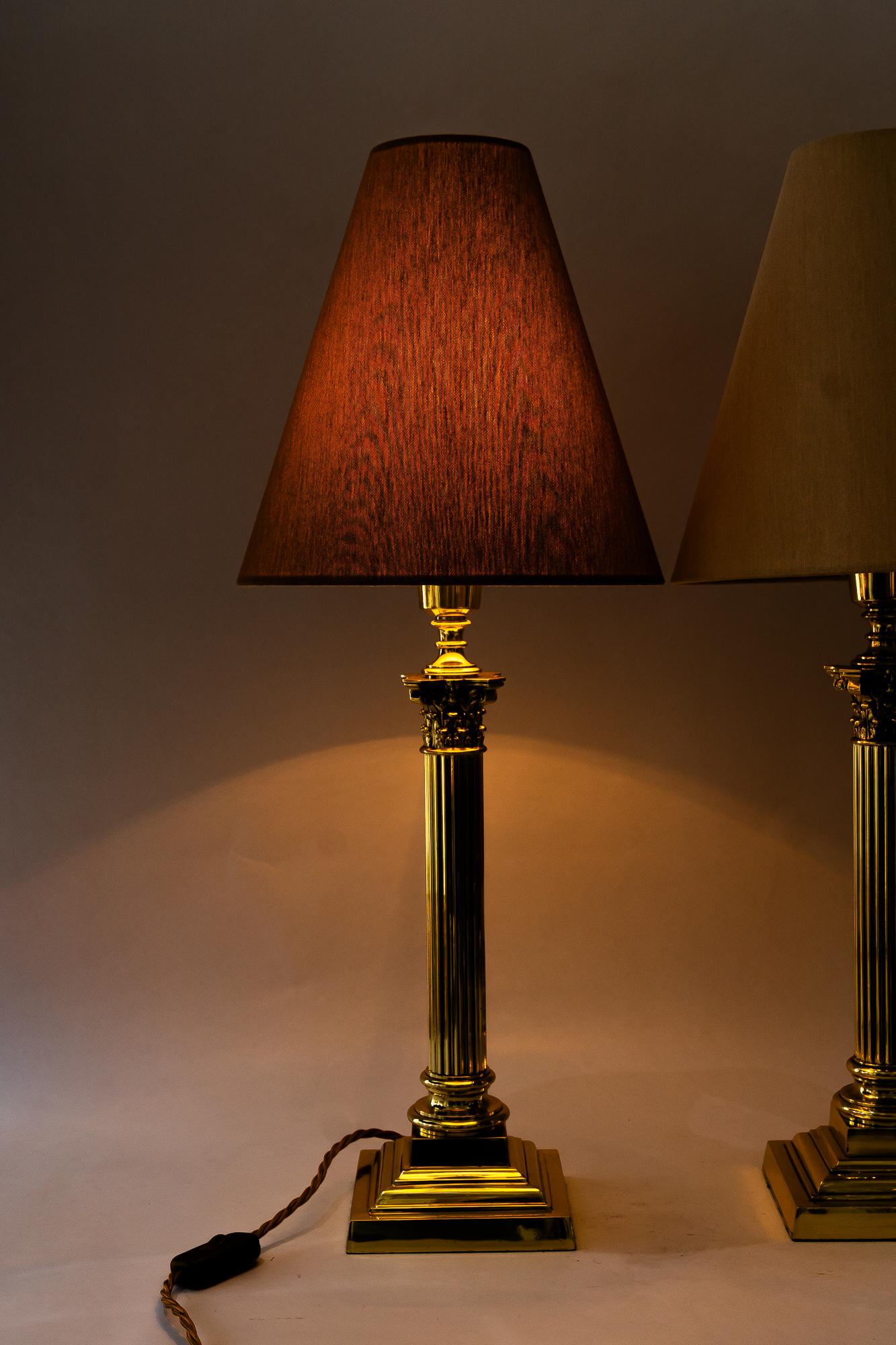 2 Große Art deco massive Tischlampen mit Stoffschirmen Wien um 1920er Jahre im Angebot 3