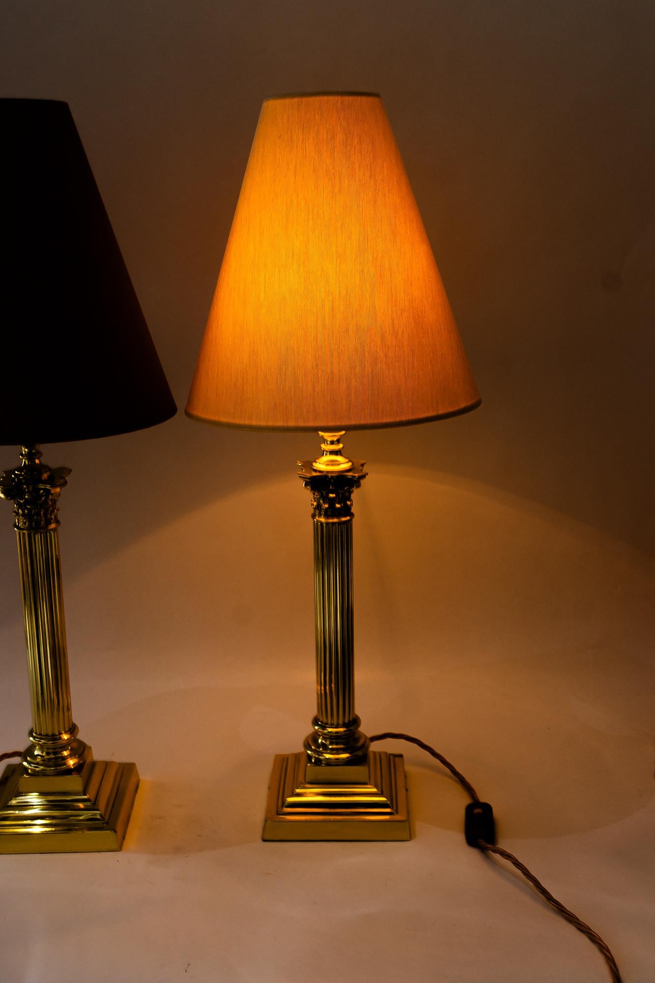 2 Große Art deco massive Tischlampen mit Stoffschirmen Wien um 1920er Jahre im Angebot 4