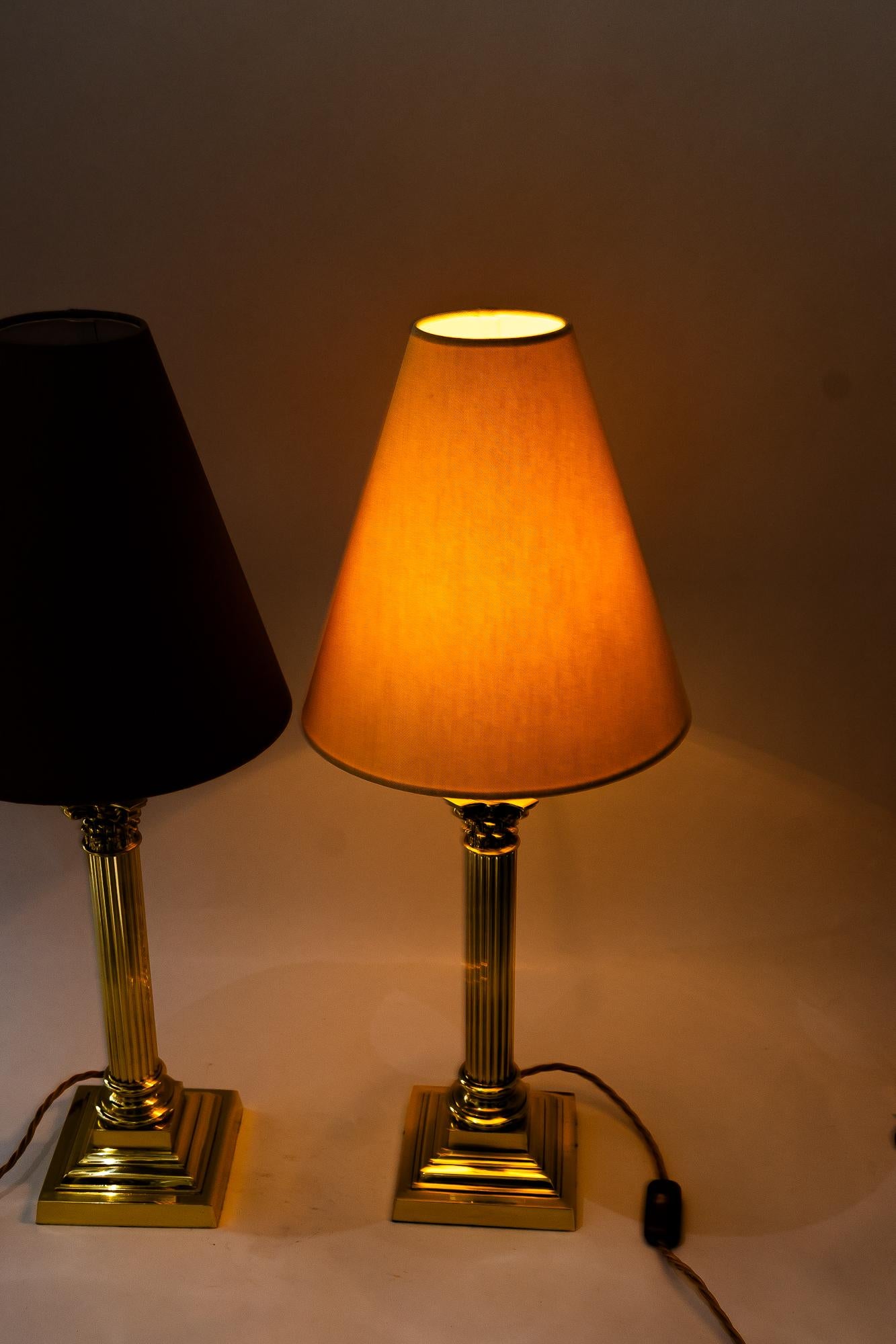 2 Große Art deco massive Tischlampen mit Stoffschirmen Wien um 1920er Jahre im Angebot 5