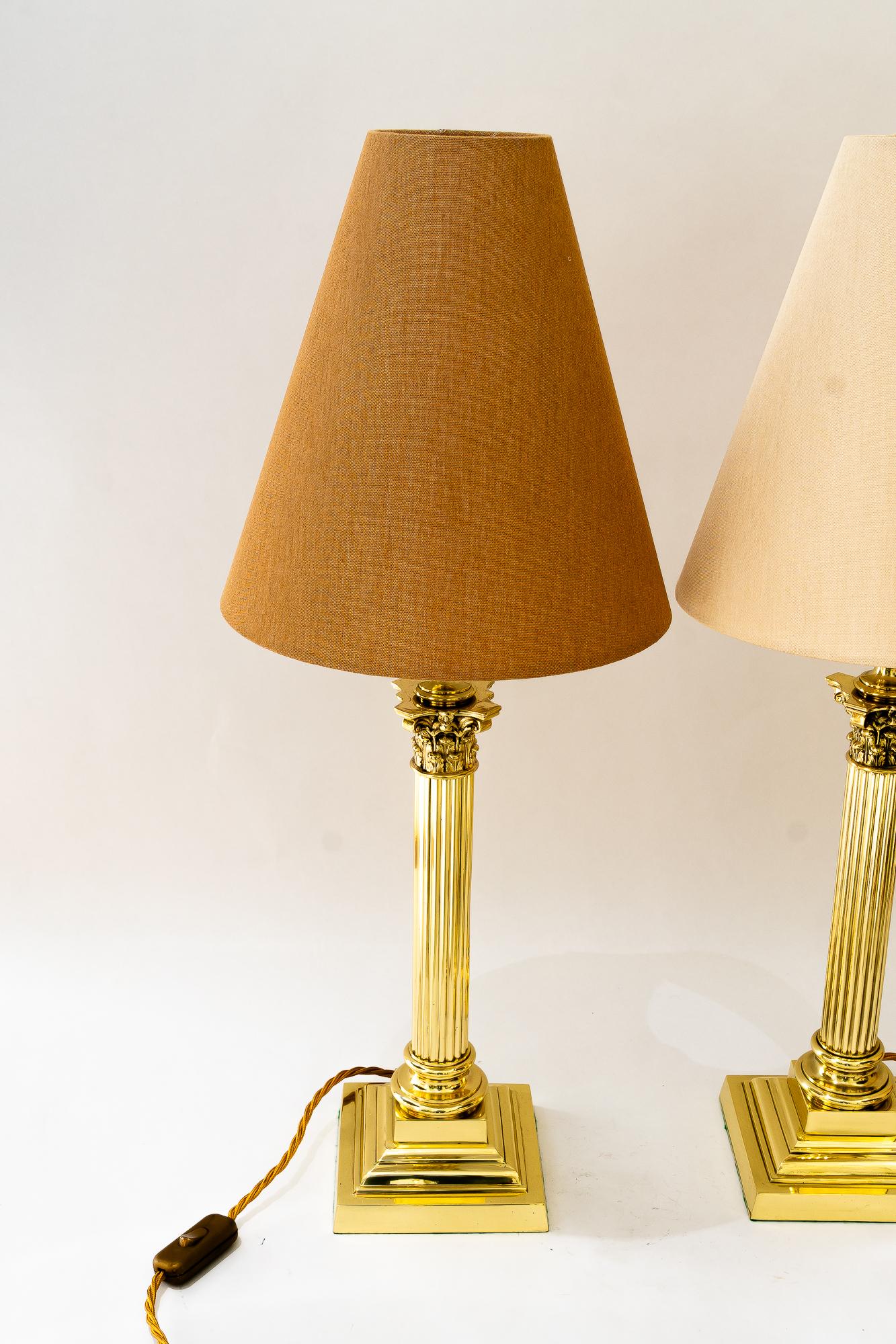2 Große Art deco massive Tischlampen mit Stoffschirmen Wien um 1920er Jahre (Art déco) im Angebot