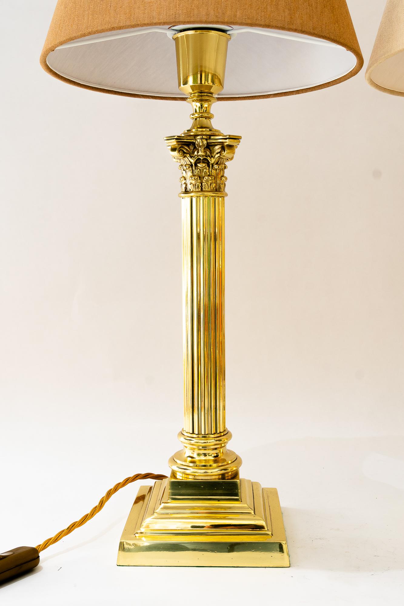 2 Große Art deco massive Tischlampen mit Stoffschirmen Wien um 1920er Jahre (Österreichisch) im Angebot
