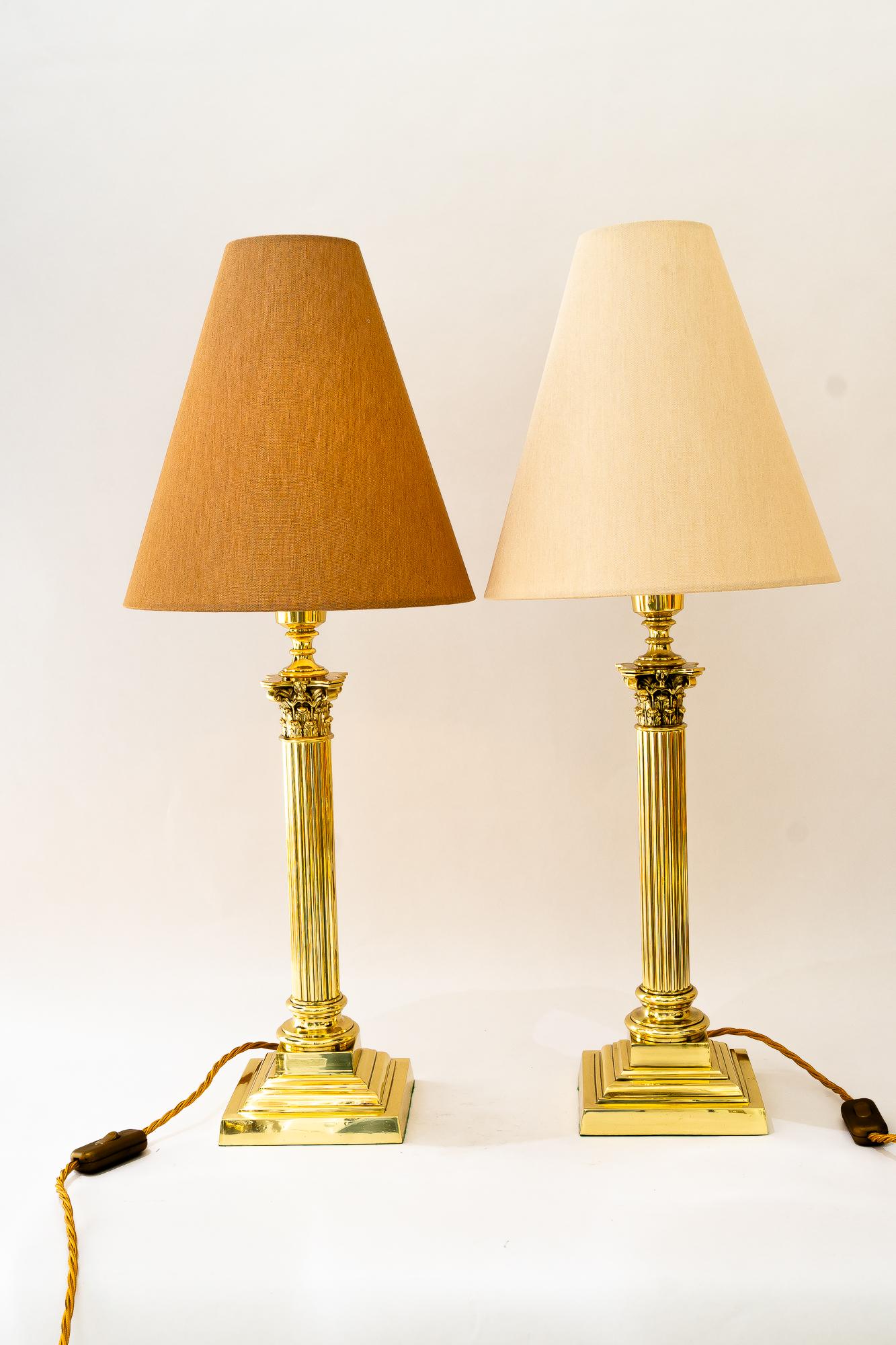 2 Große Art deco massive Tischlampen mit Stoffschirmen Wien um 1920er Jahre im Angebot 1