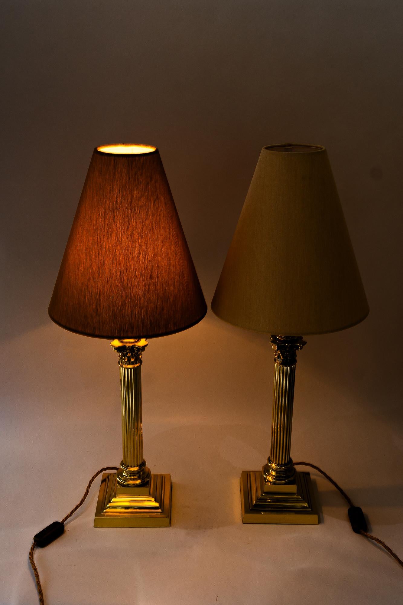 2 Große Art deco massive Tischlampen mit Stoffschirmen Wien um 1920er Jahre im Angebot 2
