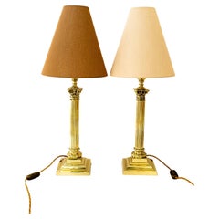 2 Big Art deco solid table lamps with fabric shades vienna around 1920s
