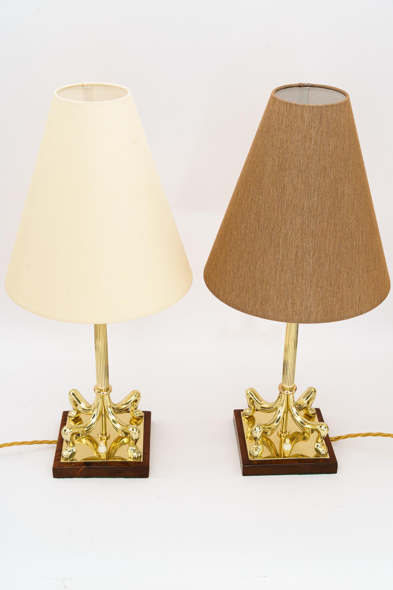 2 Big Art Deco Table Lamps with Fabric Shades Vienna Around 1920s In Good Condition For Sale In Wien, AT