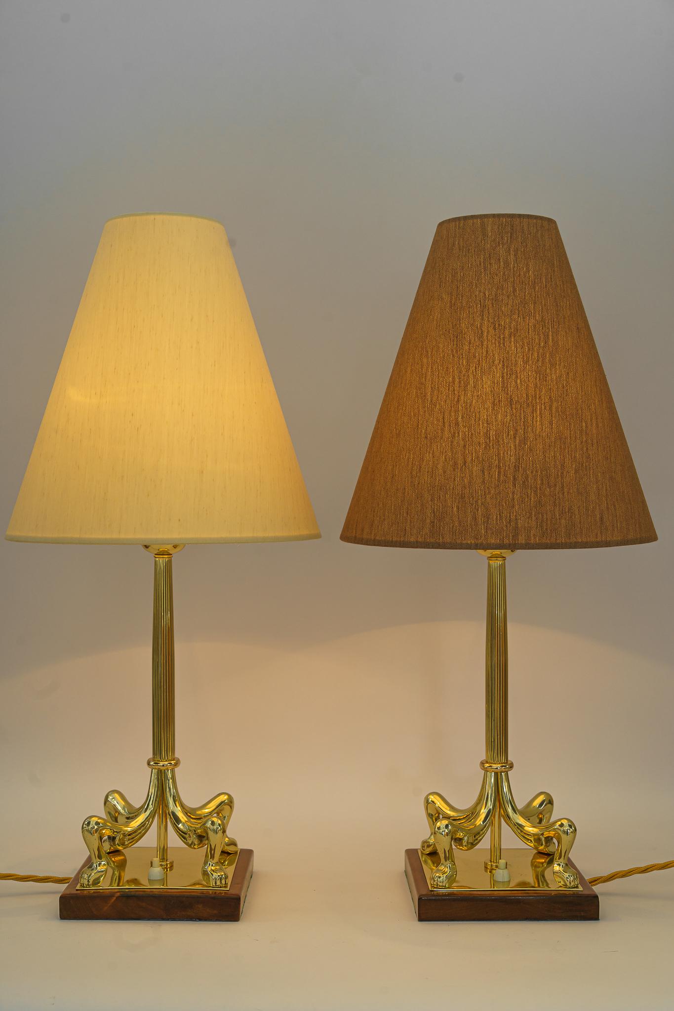 Early 20th Century 2 Big Art Deco Table Lamps with Fabric Shades Vienna Around 1920s For Sale