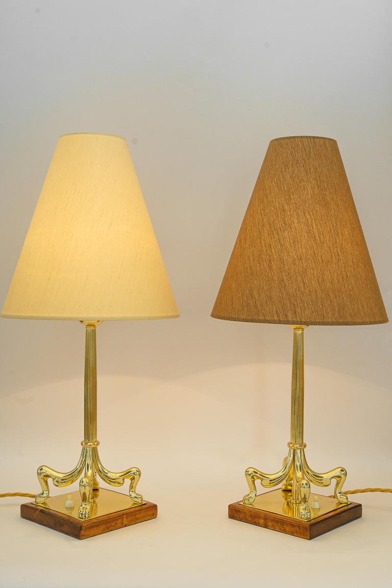 2 Big Art Deco Table Lamps with Fabric Shades Vienna Around 1920s For